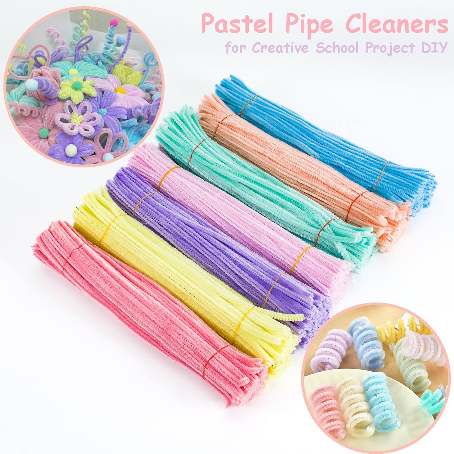 1400 Pcs Macaron Pipe Cleaners, Pastel Pipe Cleaners Craft, Pipe Cleaners Bulk 7 Colors 12 inch Chenille Stems Art Supplies for Projects Creative DIY