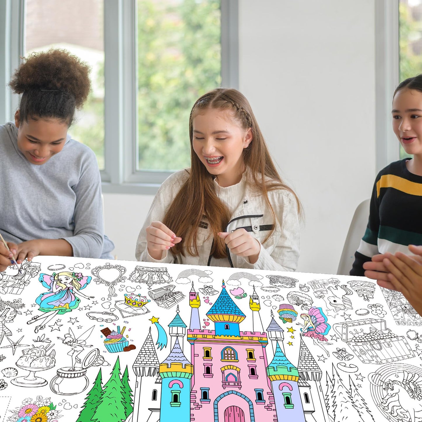 Leezead Princess Party Giant Coloring Poster, 72 x 30 Inches Large Princess Themed Coloring Poster & Table Cover for Home Classroom Party Supplies