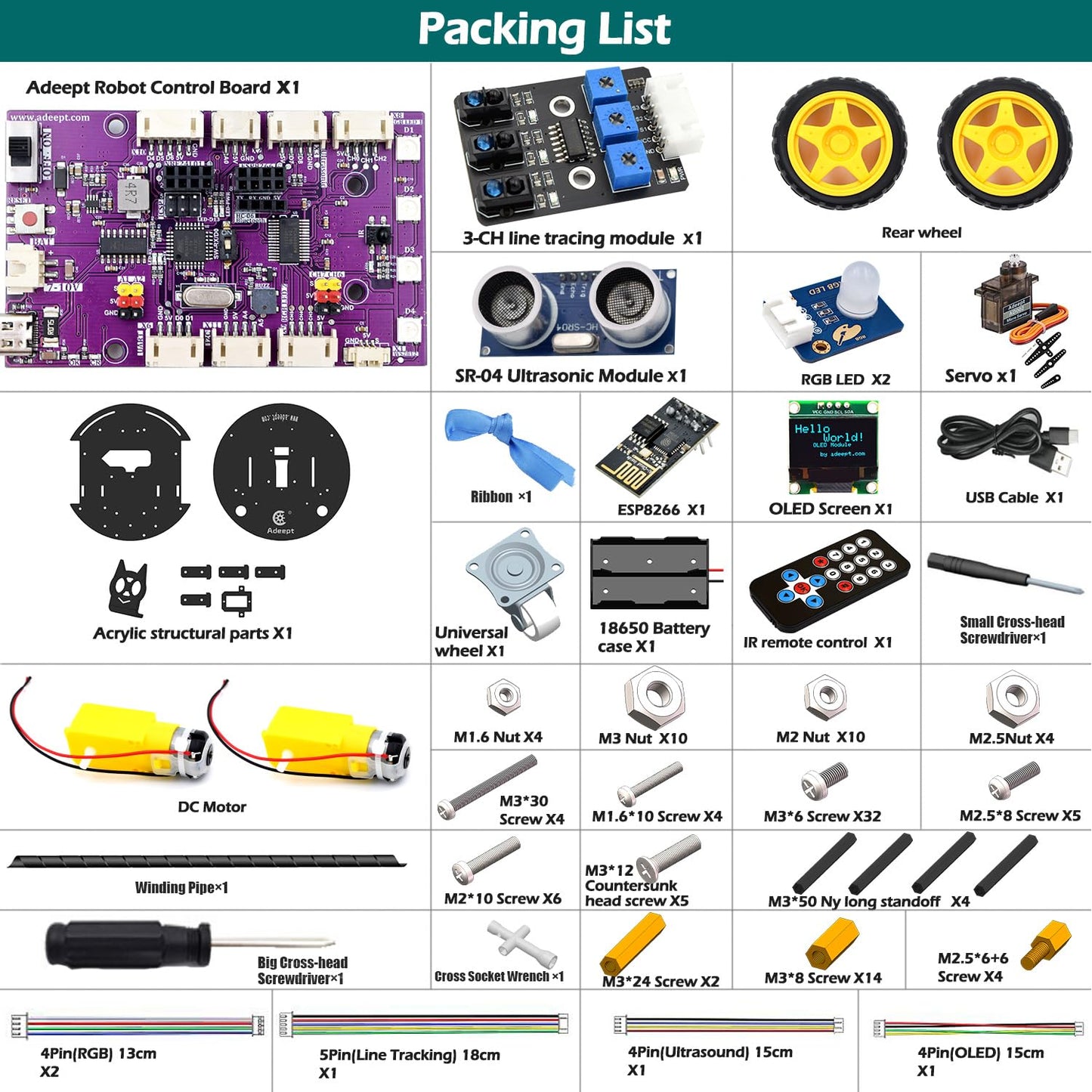 Adeept Smart Car Kit(Compatible with Arduino IDE), Line Tracking, Obstacle Avoidance, OLED Display, Ultrasonic Sensor, Wireless Remote Control, DIY