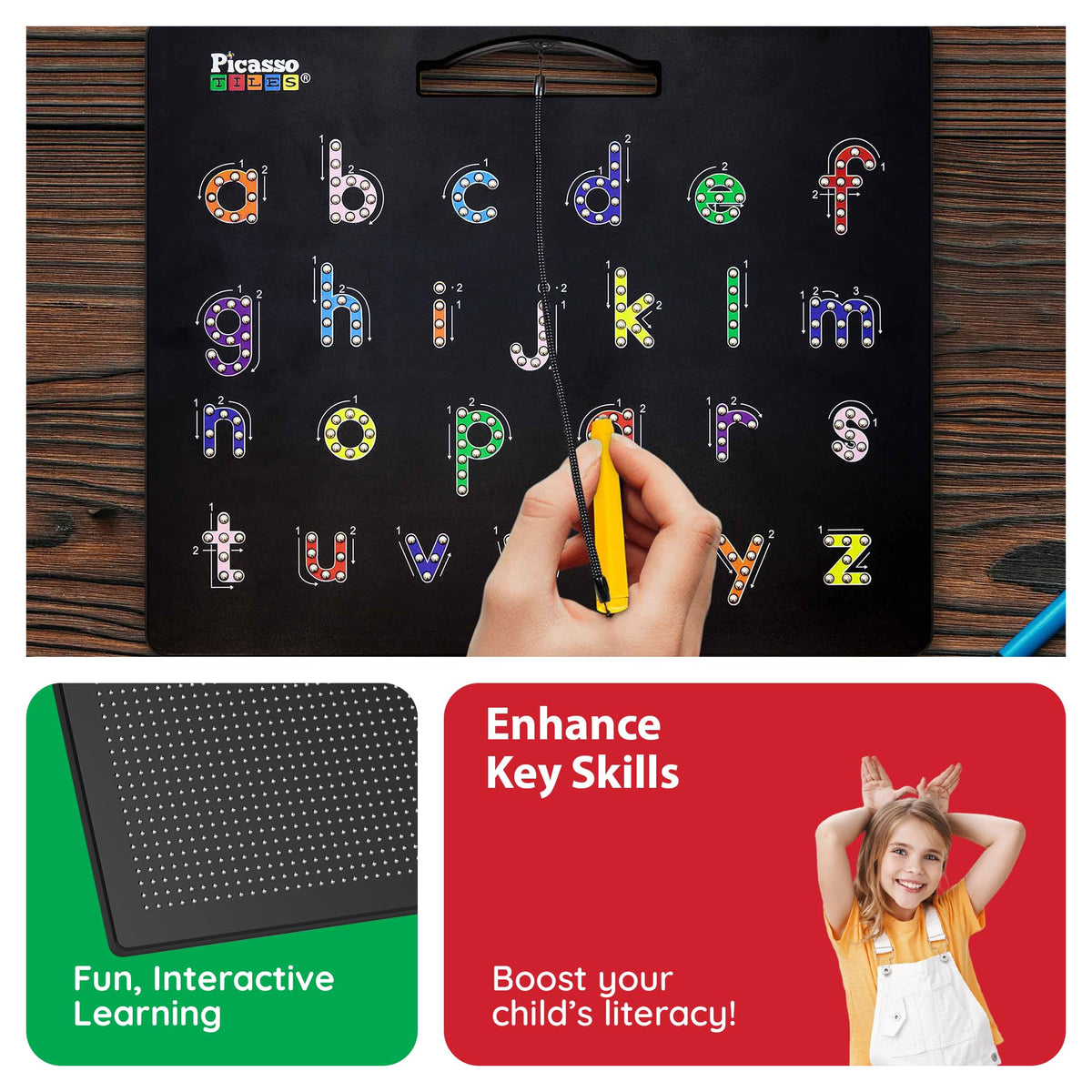PicassoTiles Magnetic Letter Practice Board, 2-in-1 ABC Tracing Pad, Age 3+