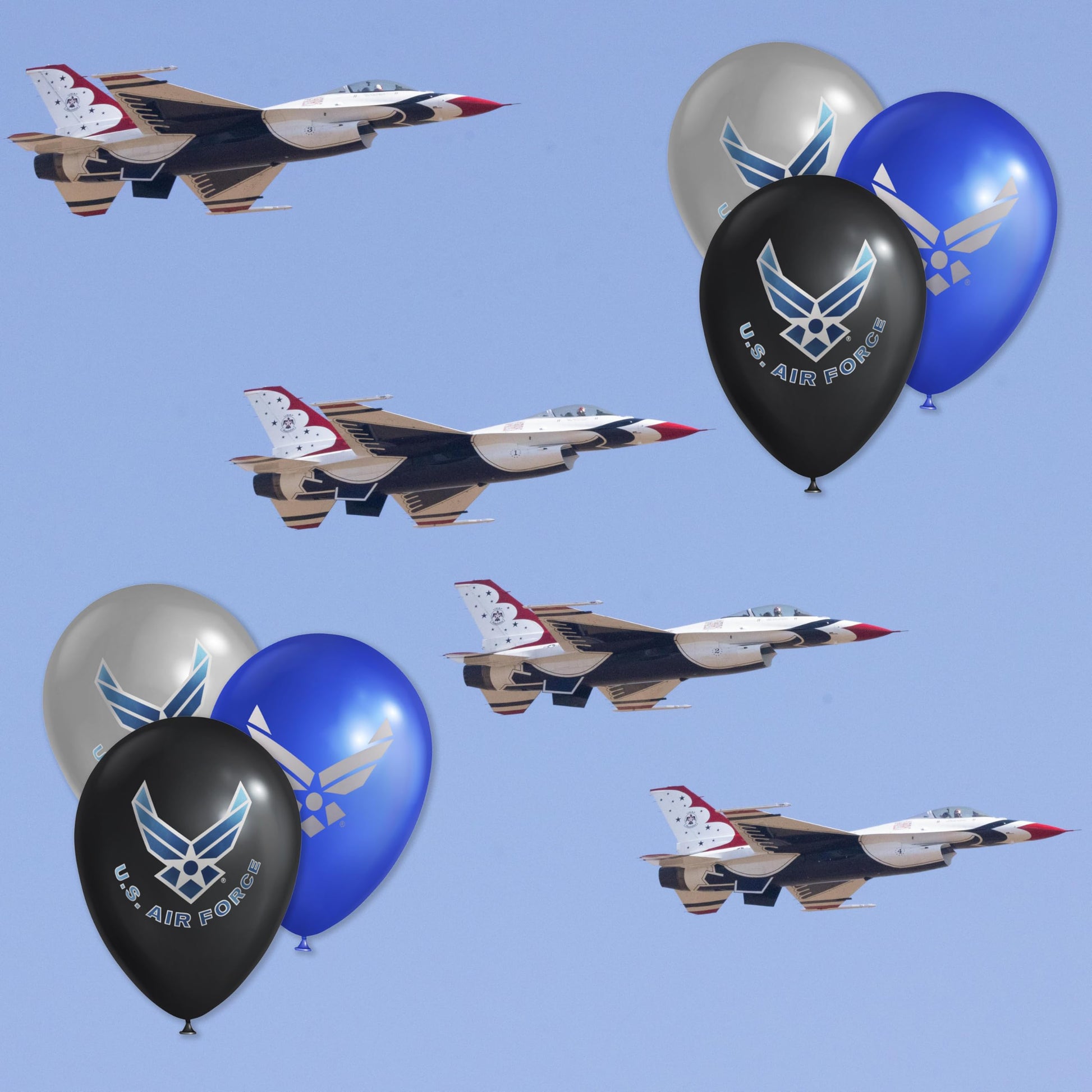 U.S. Air Force Party Balloons - 10 pcs 12 in Latex balloons in Officially Licensed Air Force Logos - Metallic Silver, Blue & Black balloons