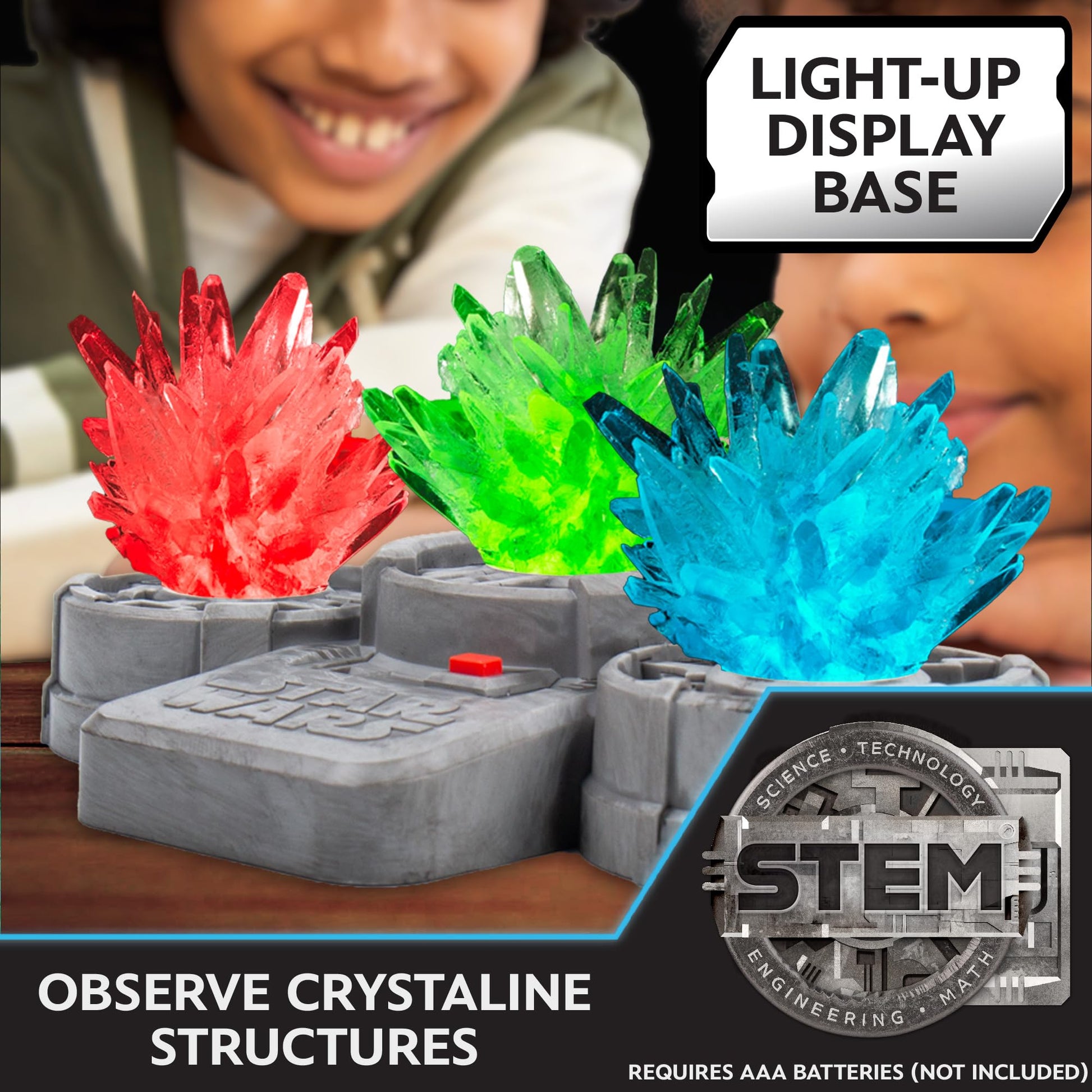 STAR WARS Glowing Crystals, Crystal Growing Kit with Light Up Display Stand, Grow 3 Colorful Crystals, Gift for 8 Year Old Boy, Merch, Toys for Boys