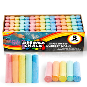 JOYIN 75 Pcs Sidewalk Chalk Set in 15 Packs, 5 Colors, Non-Toxic Jumbo Washable Chalk for Toddlers 1-3, Painting for Outdoor Art, School Supplies