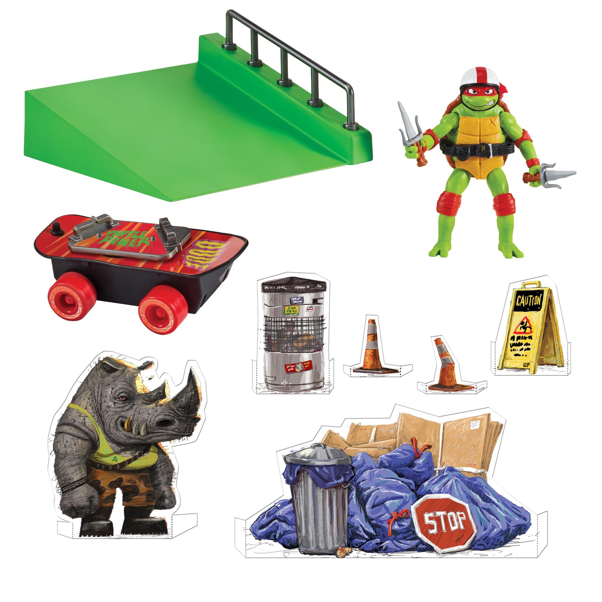 Teenage Mutant Ninja Turtles: Mutant Mayhem Raphael on a Skateboard with Accessories by Playmates Toys - Amazon Exclusive
