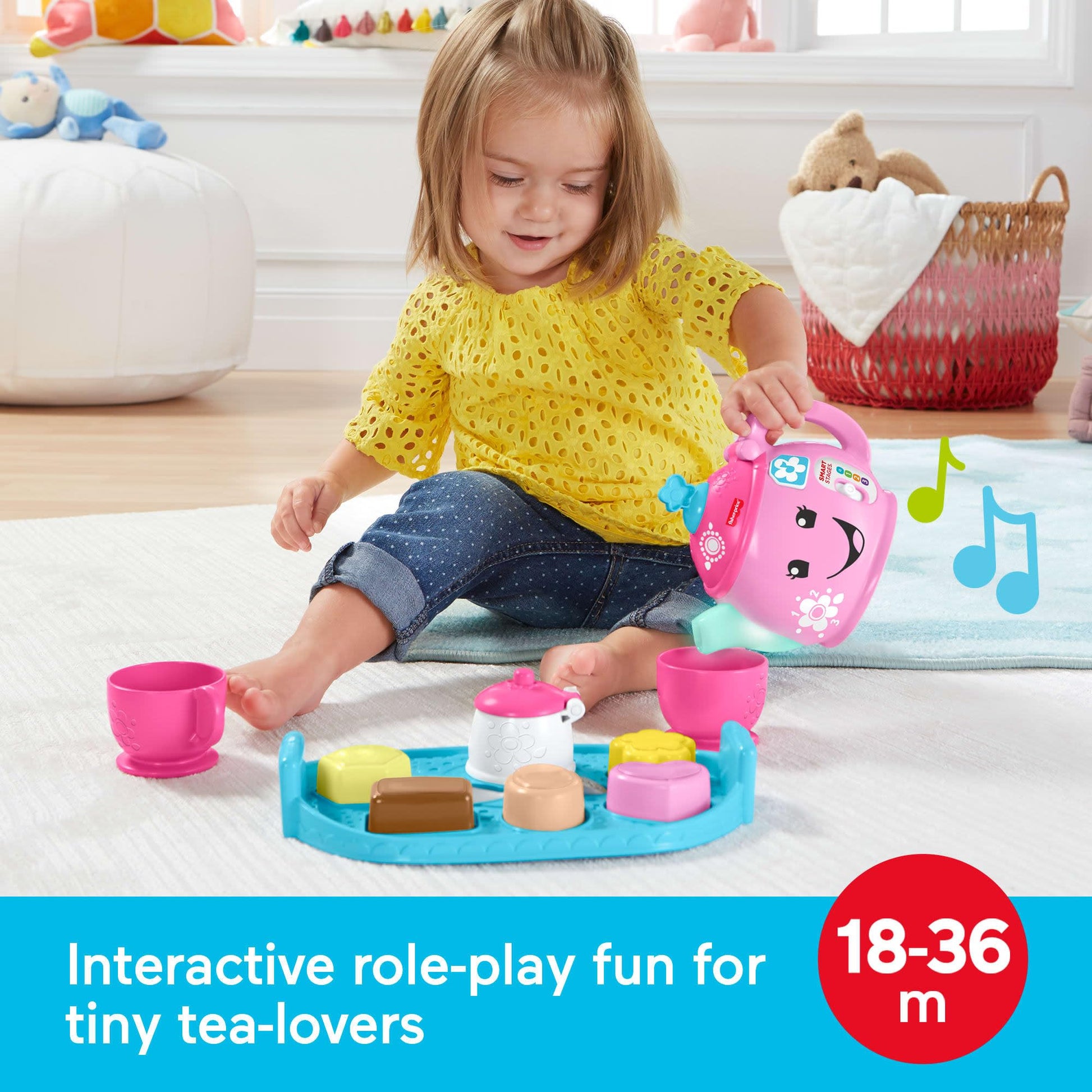 Fisher-Price Toddler Toy Laugh & Learn Sweet Manners Tea Set with Smart Stages Learning Songs for Pretend Play Kids Ages 18+ Months
