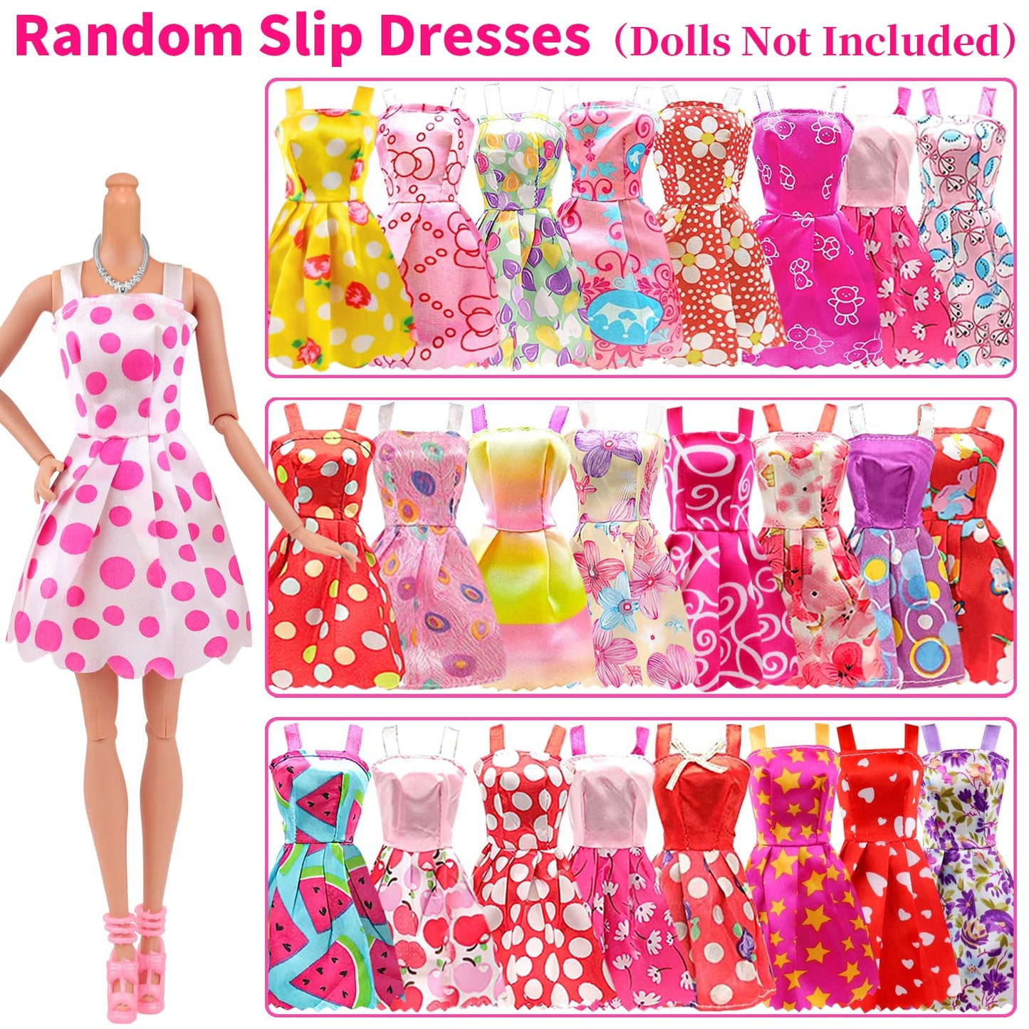 Ecore Fun 39 Pcs Doll Clothes and Accessories 3 Fashion Dresses 10 Slip Dresses 3 Tops 3 Pants 10 Necklaces 10 Shoes Fashion Casual Outfits Perfect