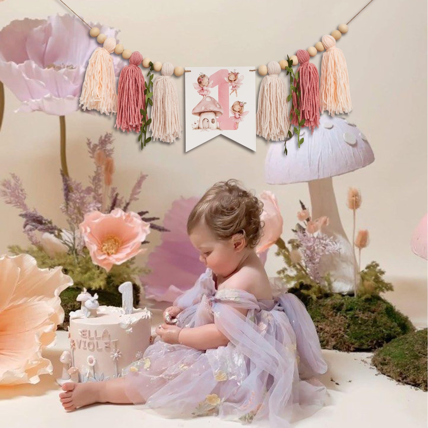 ZAIBIANHAO Fairy First Birthday High Chair Banner