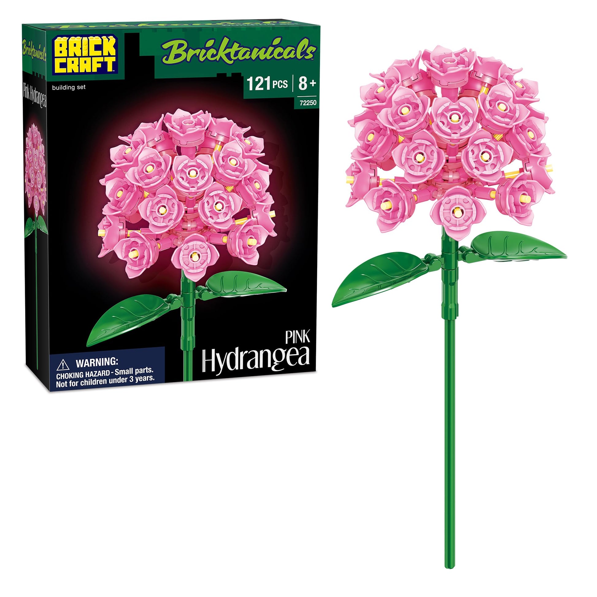 Brickcraft Botanicals Pink Hydrangea Flower Building Bricks Set - Compatible Building Blocks Kit for Adults & Kids - DIY Botanical Collection Home