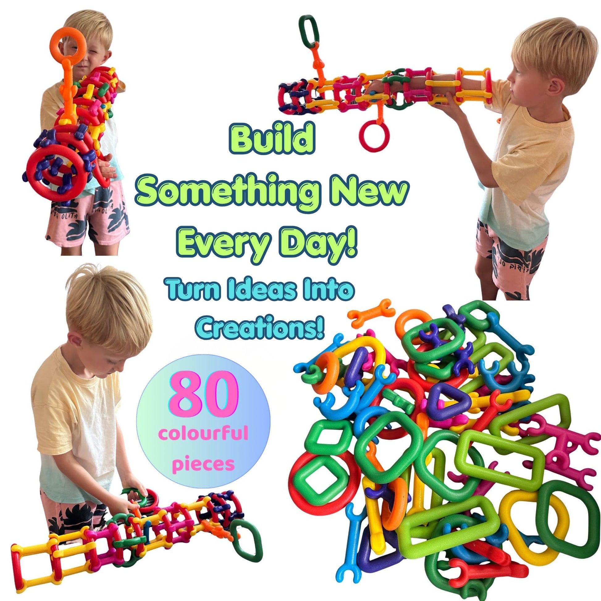 LAVIBI Click & Create Builder Set (80 pcs) - STEM Educational Interlocking Building Blocks for Kids Ages 2-7, Creative Construction Toy for Boys