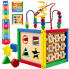Play22 Wooden Activity Cube for Baby - 6 in-1 Baby Activity Play Cube with Bead Maze, Shape Sorter, Abacus Counting Beads, Counting Numbers, Sliding