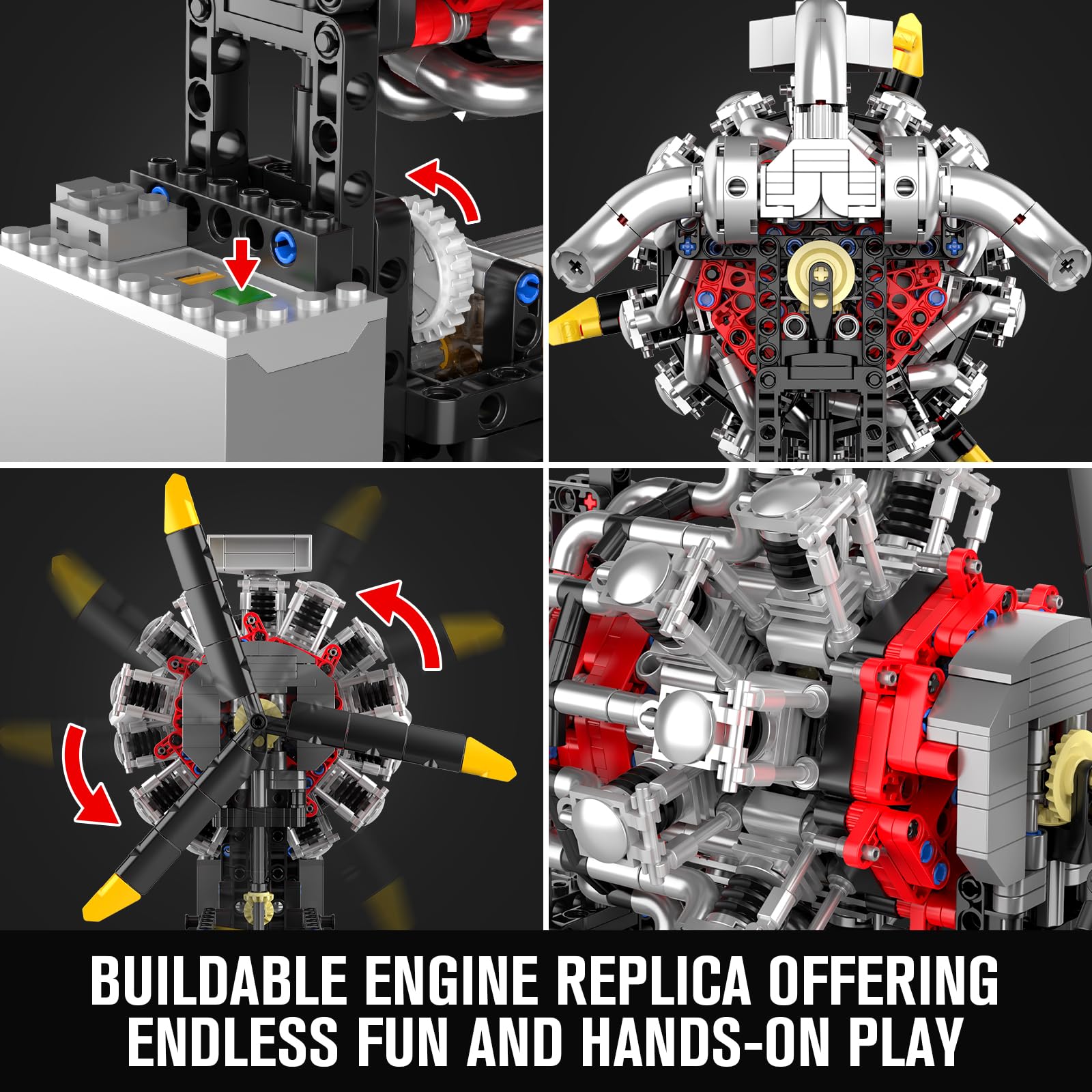 Mould King 10211 Aircraft Engine Model that Works, 1147PCS Transmission Engine Battery/Motor Building Sets, STEM Toy Gift for 14+ Teens & Adults, V8
