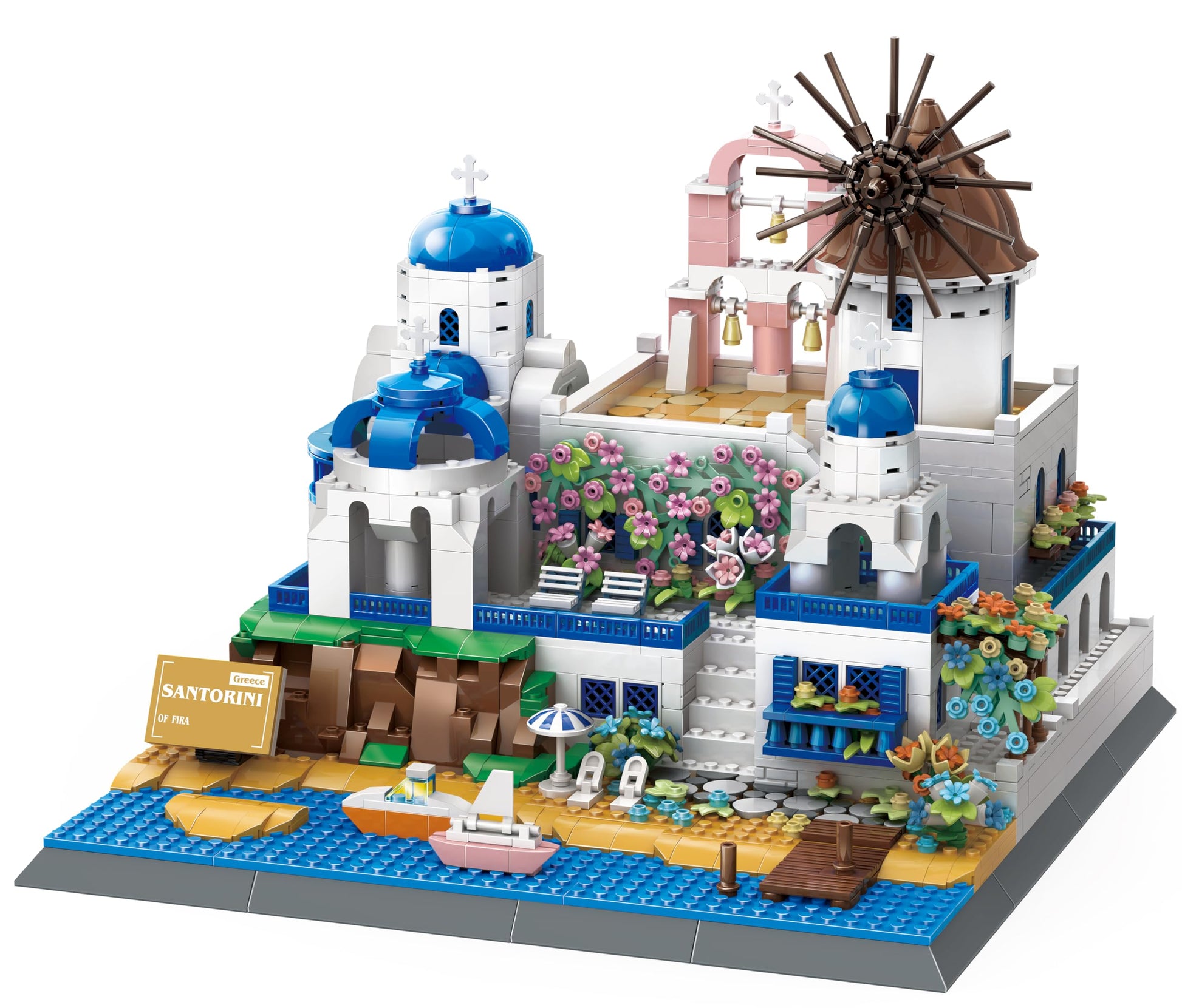 Apostrophe Games Santorini Building Block Set - 1380 Pieces - Model Building Blocks for Adults and Kids - Greece's Island Architecture Kit Famous