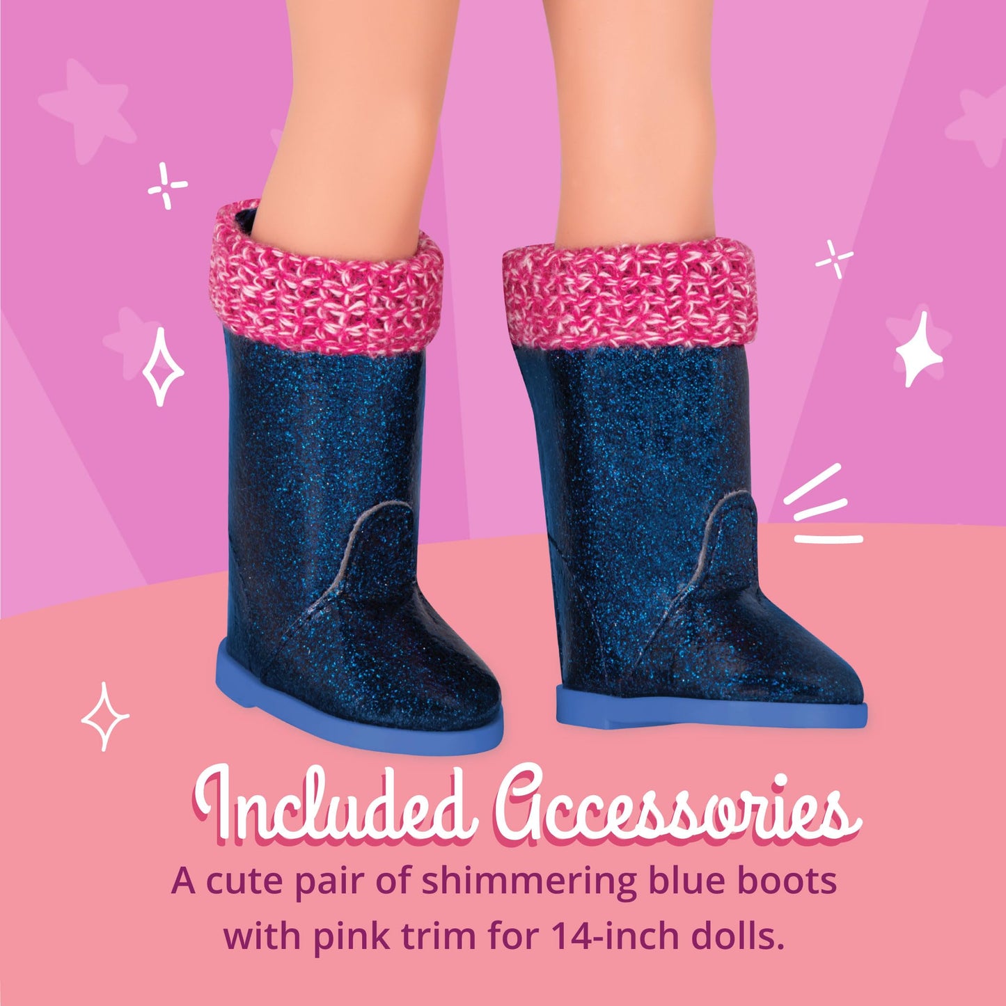 Glitter Girls - Rainy Day Shine! - 14-Inch Doll Accessories - Blue Glitter Rain Boots - Pink Knit Trim - Accessories for 14-Inch Dolls - Toy