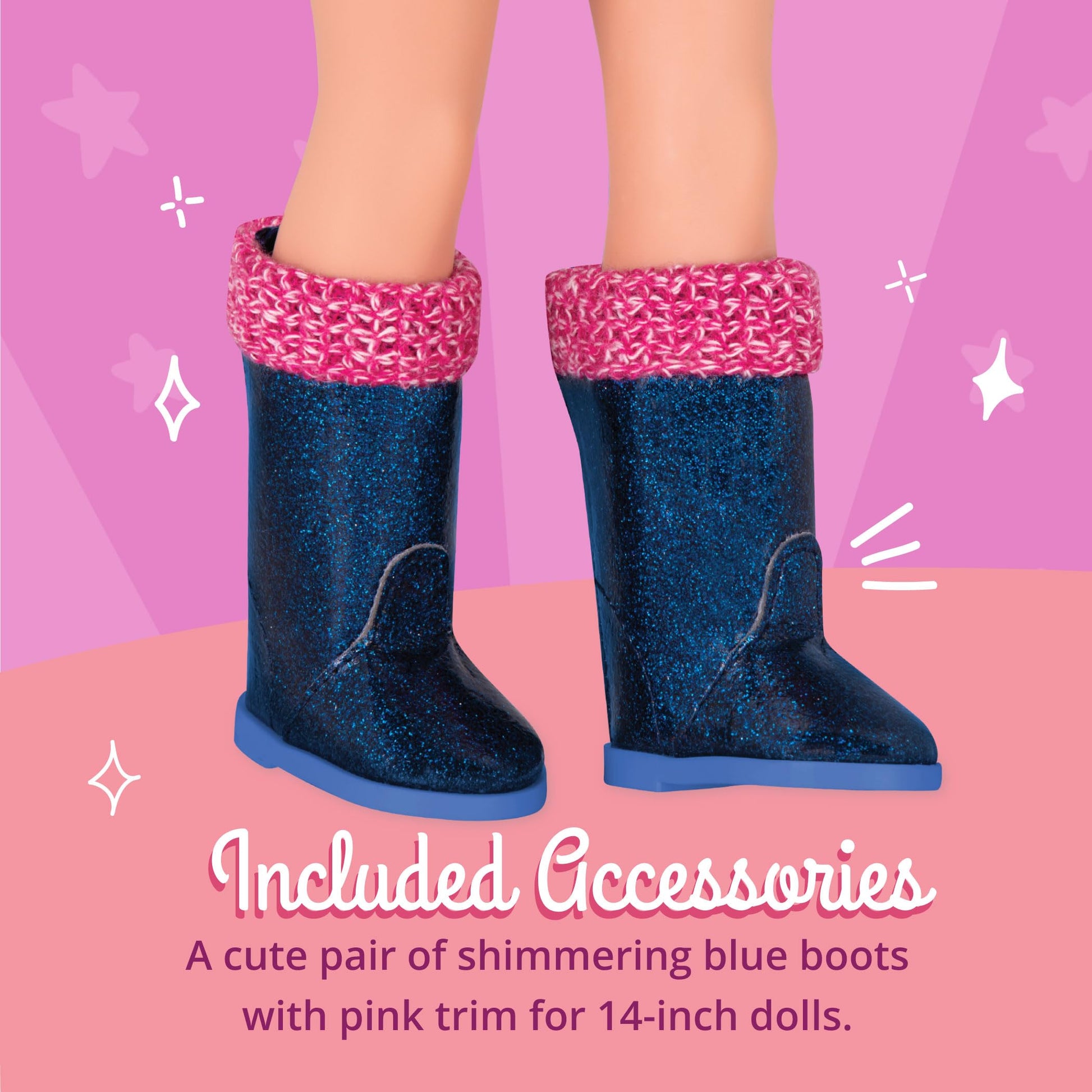 Glitter Girls - Rainy Day Shine! - 14-Inch Doll Accessories - Blue Glitter Rain Boots - Pink Knit Trim - Accessories for 14-Inch Dolls - Toy