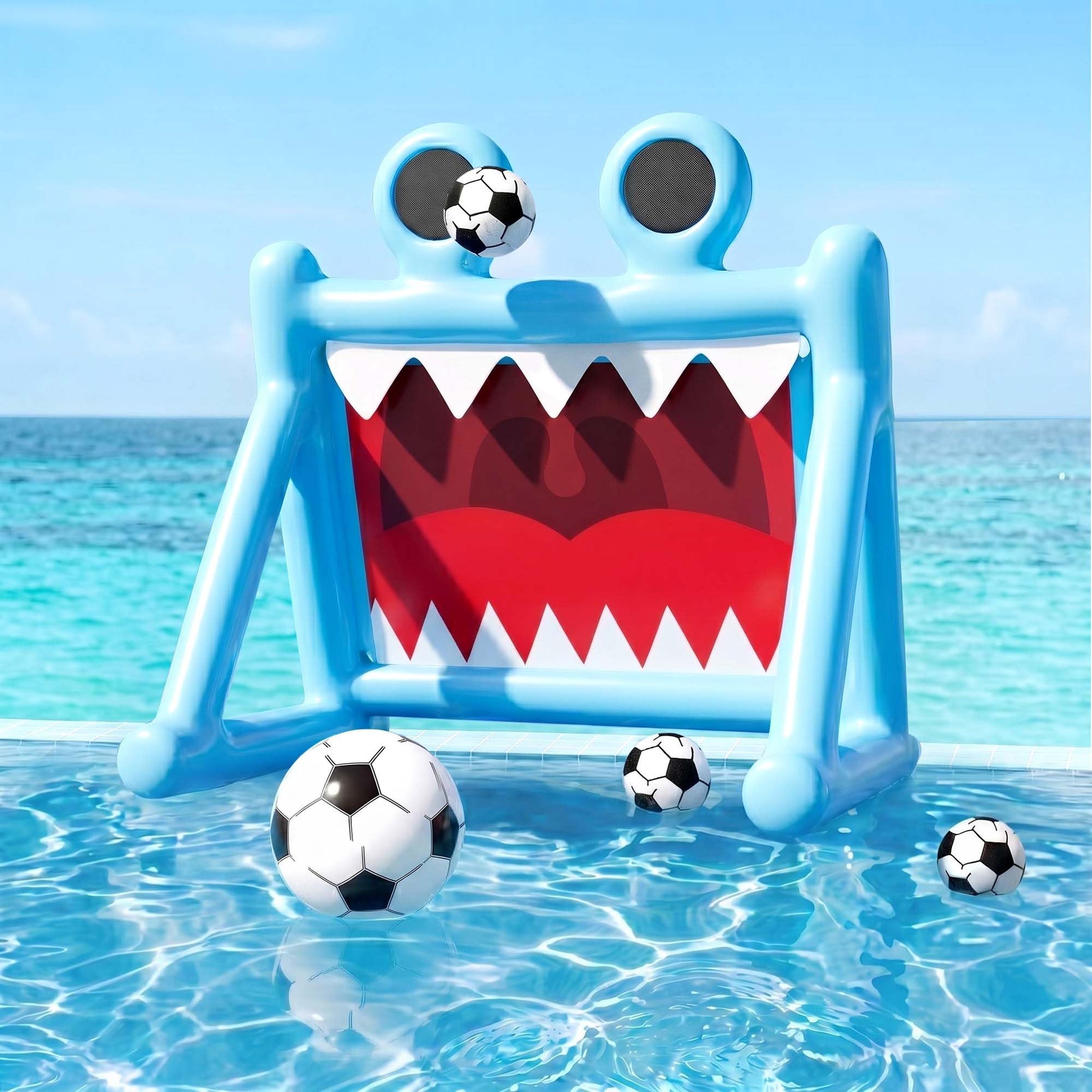 Funscape Kid Soccer Pool Toy, 2-in-1 Inflatable Soccer Goal Water Pool Game