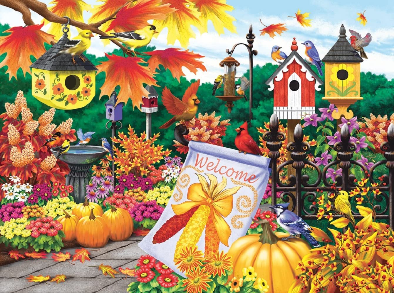 SUNSOUT INC - Welcome Autumn - 300 pc Jigsaw Puzzle by Artist: Nancy Wernersbach - Finished Size 18" x 24" - MPN# 63021