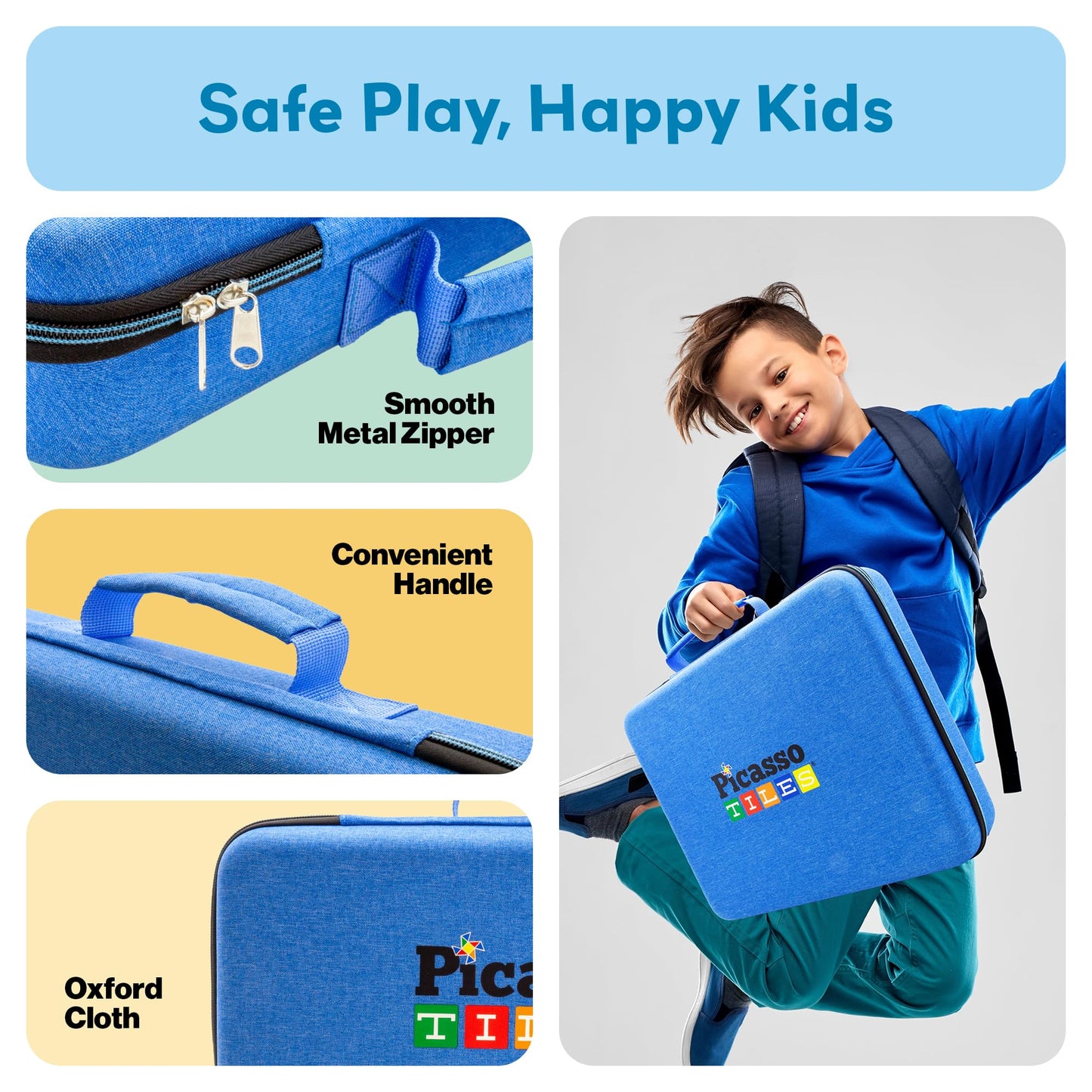 PicassoTiles Toy Carry Case Storage Box Organizer Portable Travel Bag in Water Resistant Oxford Cloth for Kids Magnetic Tiles STEM Construction Block