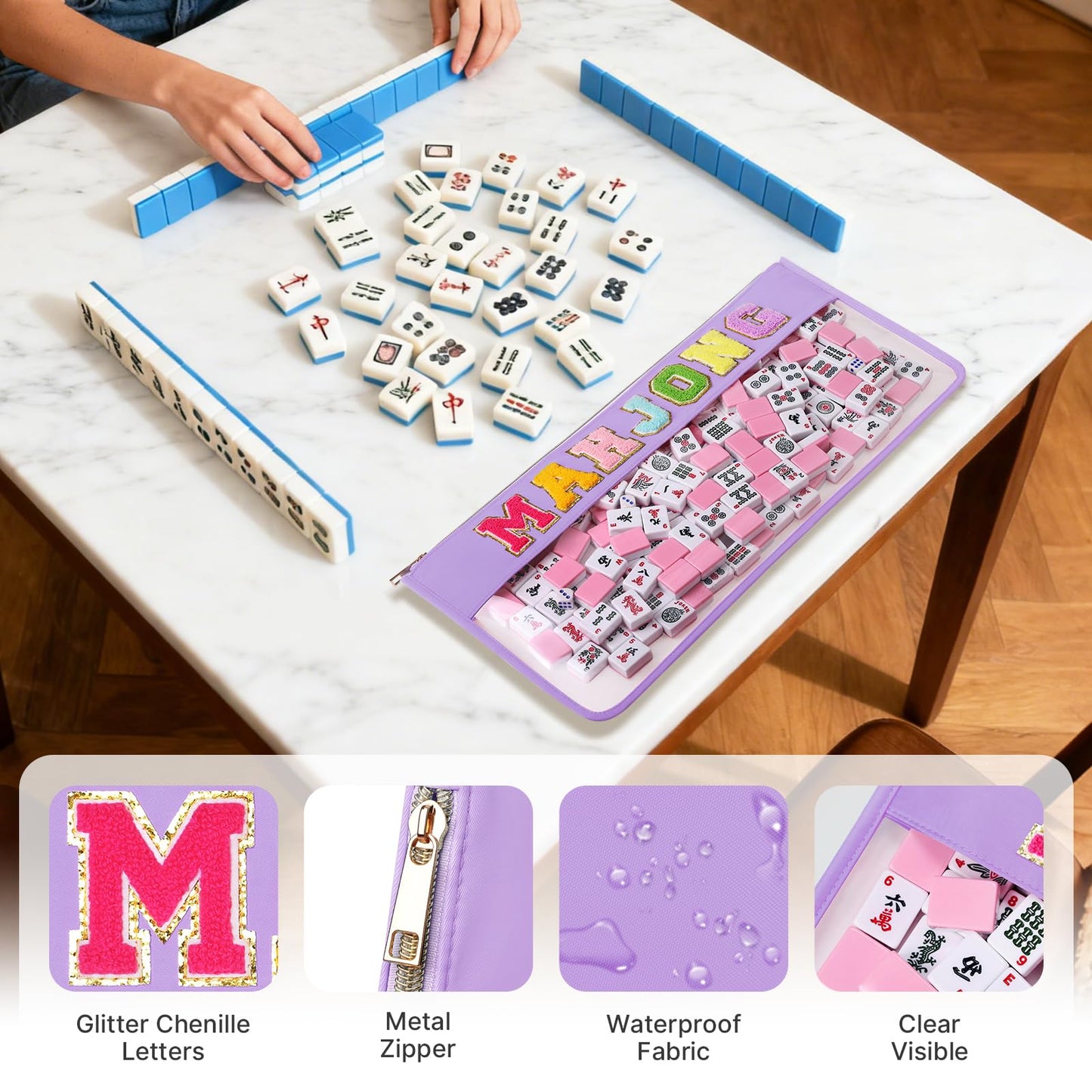 DEVPNR Clear American Mahjong Tile Bag with Zipper, Romantic Purple