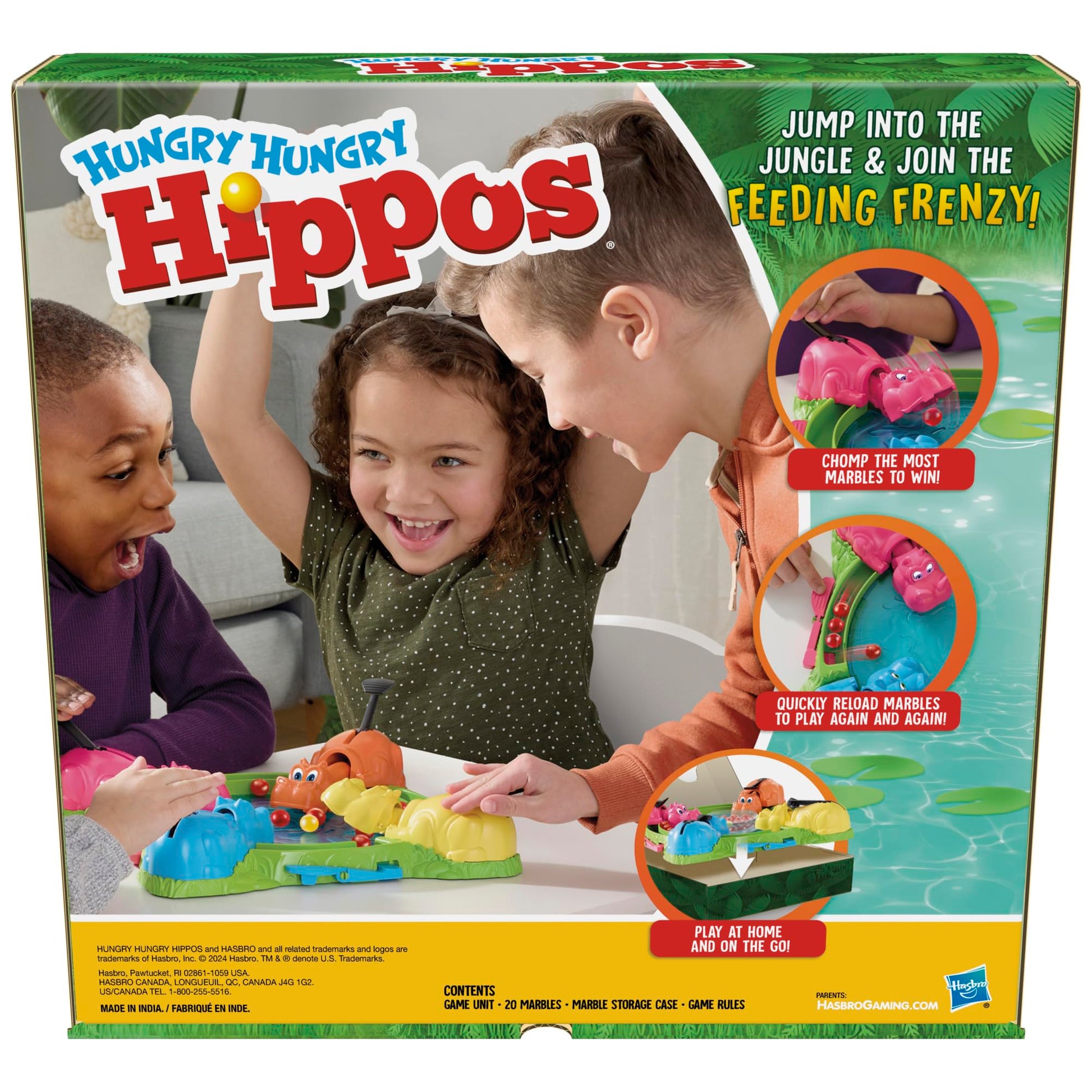Hasbro Gaming Hungry Hungry Hippos Game for Preschoolers | Instant Marble Relaunch, Easy Set-Up & Storage| Ages 4 and Up | 2 to 4 Players | Kids Games