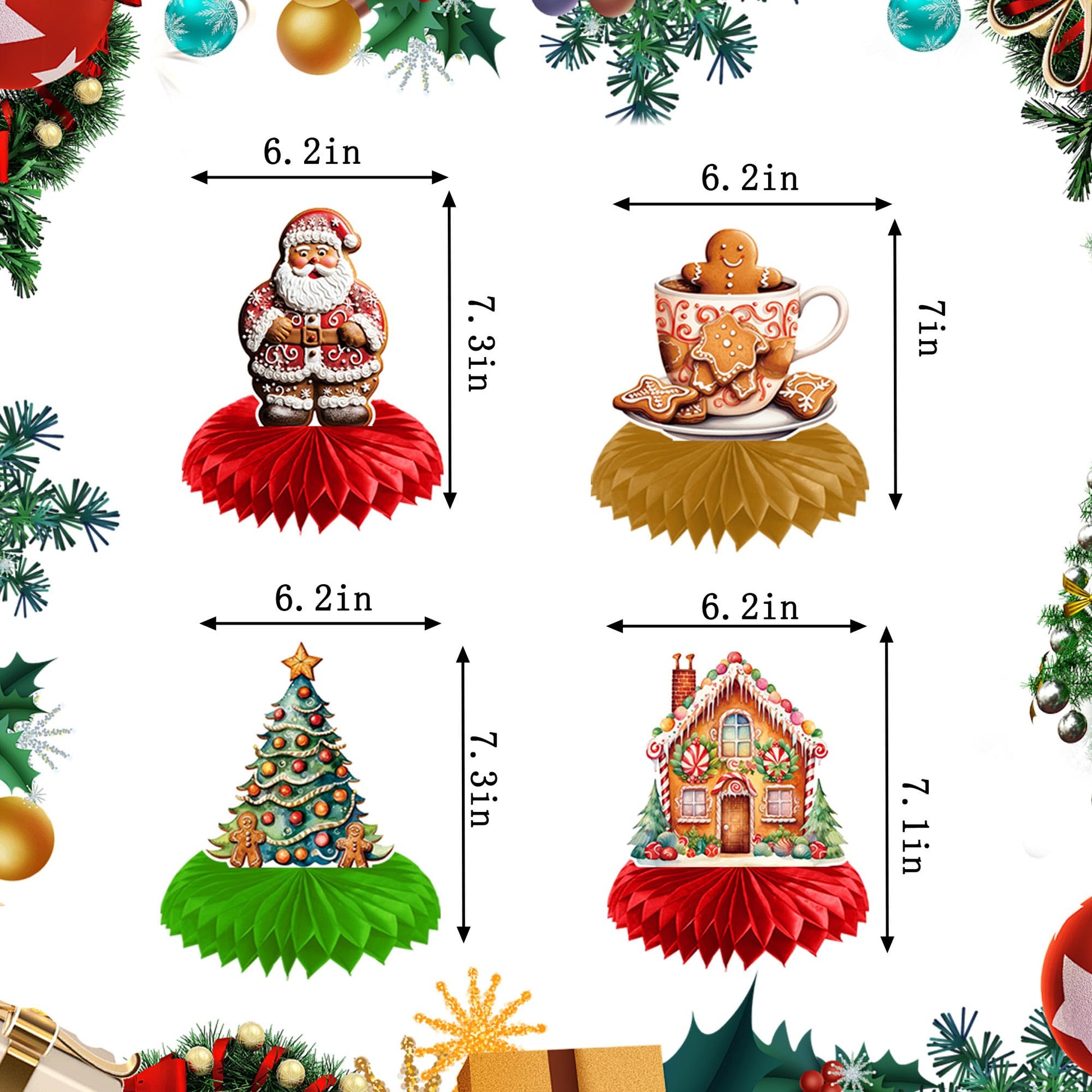 EUVBOKW 9 Pcs Gingerbread Honeycomb Centerpieces,Gingerbread House Party Decorations for Christmas Party Table Decor Holiday Favor Supplies