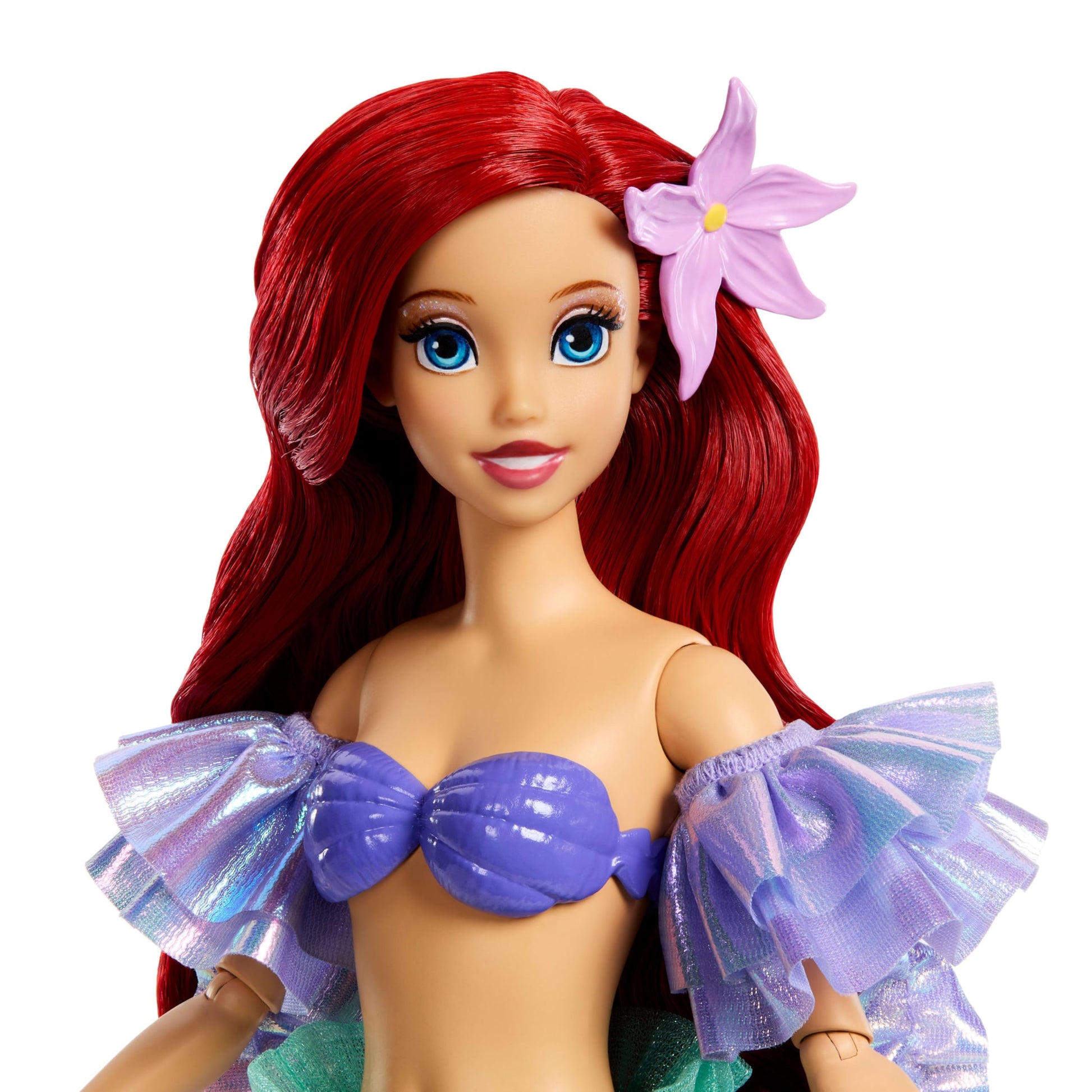 Mattel Disney Princess Mermaid Ariel Sparkling Princess Fashion Doll & Accessory with Removable Tail, Sleeves & Flower Hair Clip, Inspired by Movie