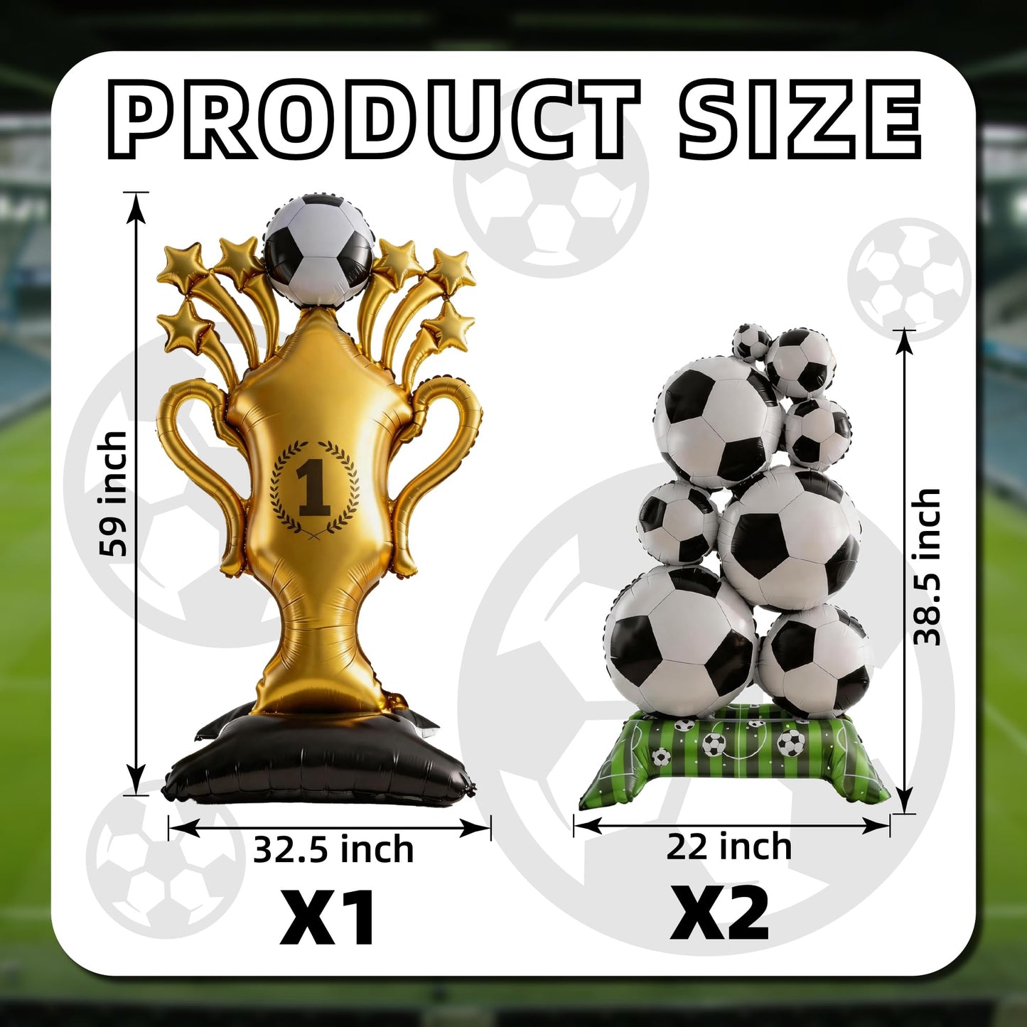 Soccer Ball Balloons & Trophy Set - 59 Inch Large Foil Balloons Balls and Trophies, Soccer Party Decorations for World Cup Soccer Events, 2026