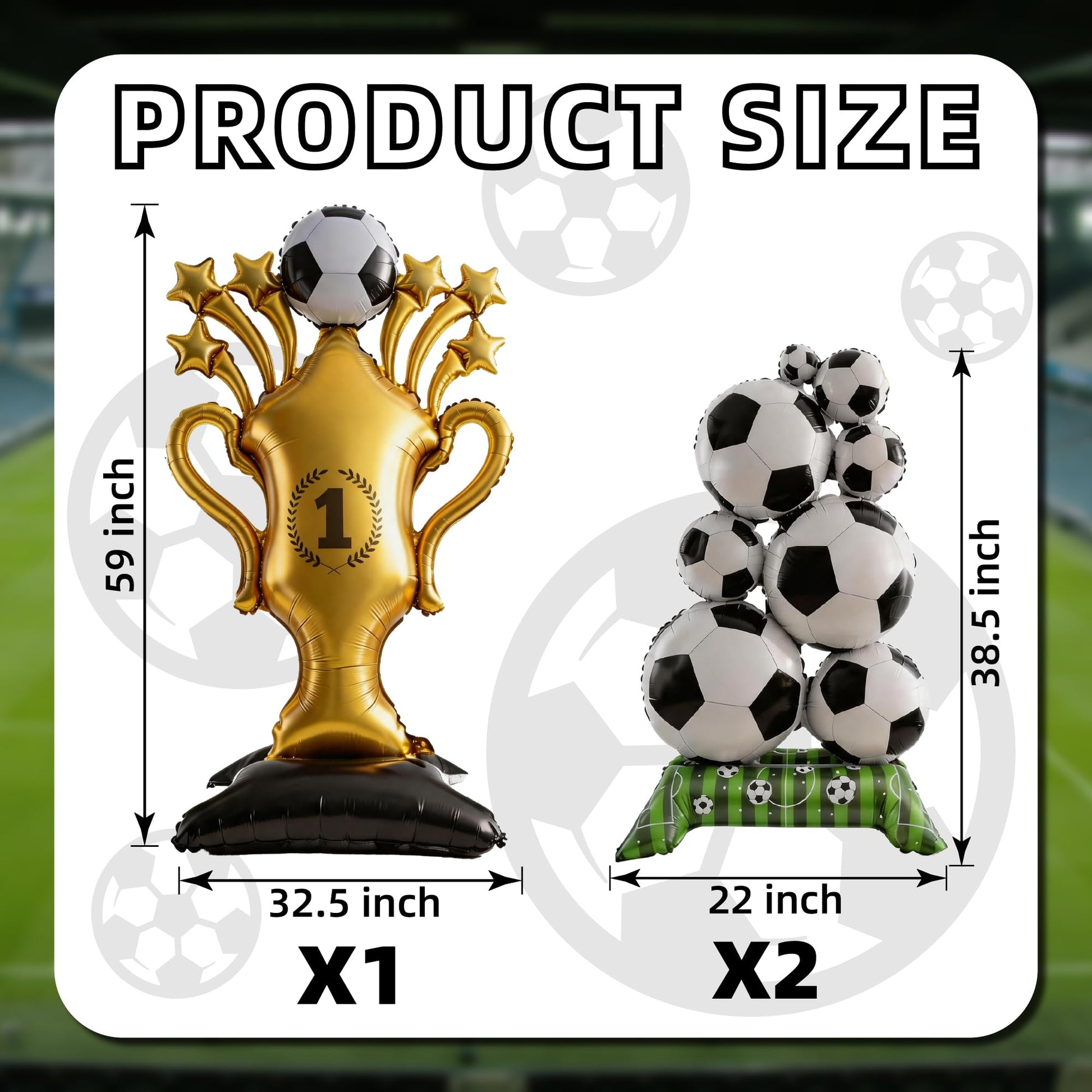 Soccer Ball Balloons & Trophy Set - 59 Inch Large Foil Balloons Balls and Trophies, Soccer Party Decorations for World Cup Soccer Events, 2026