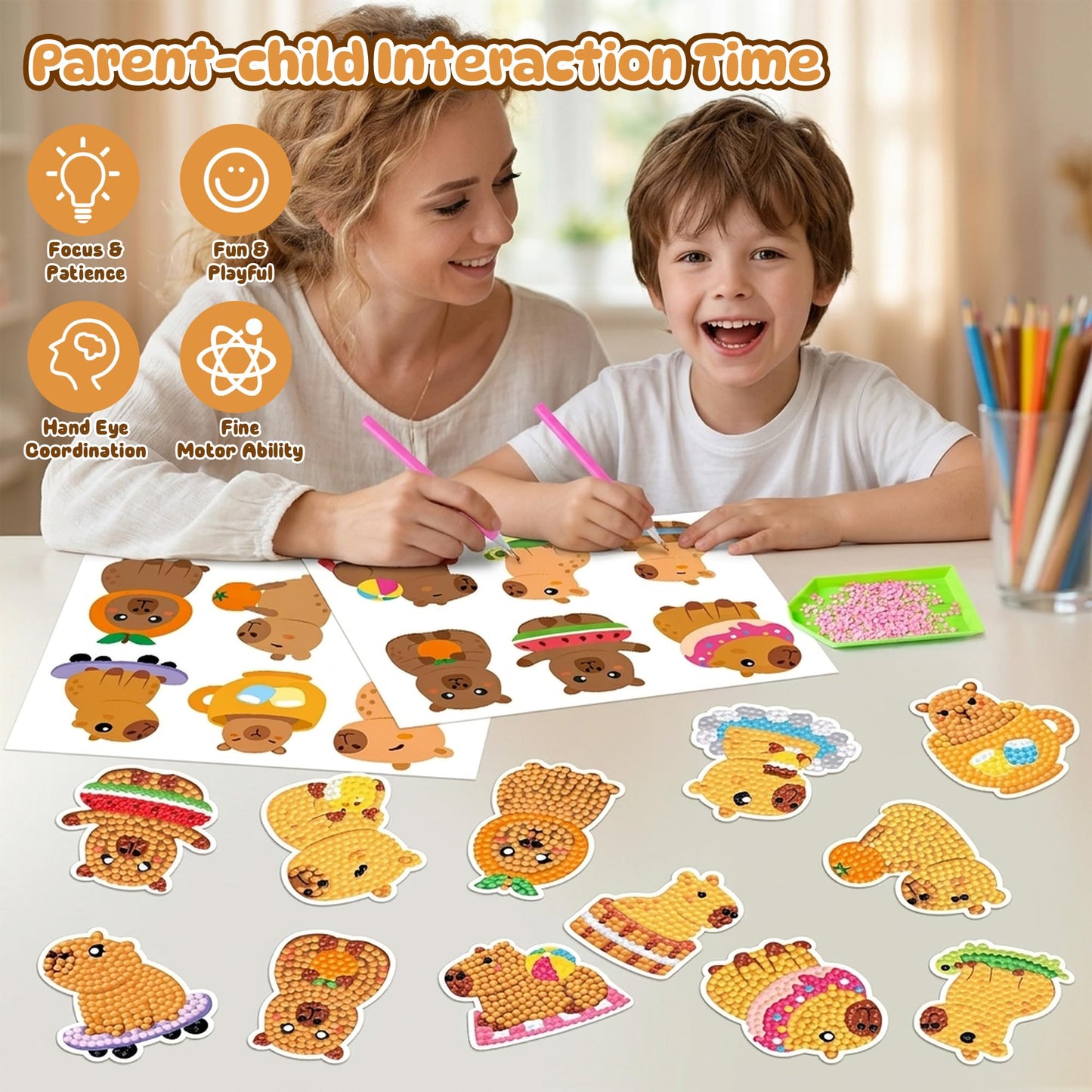 FFyhiinski CAPY Diamond Art Kits - 12Pcs CAPY 5D DIY Creative Art Craft Mosaic Sticker, Digital Diamond Parent Child Activity Kit, Beginner Craft
