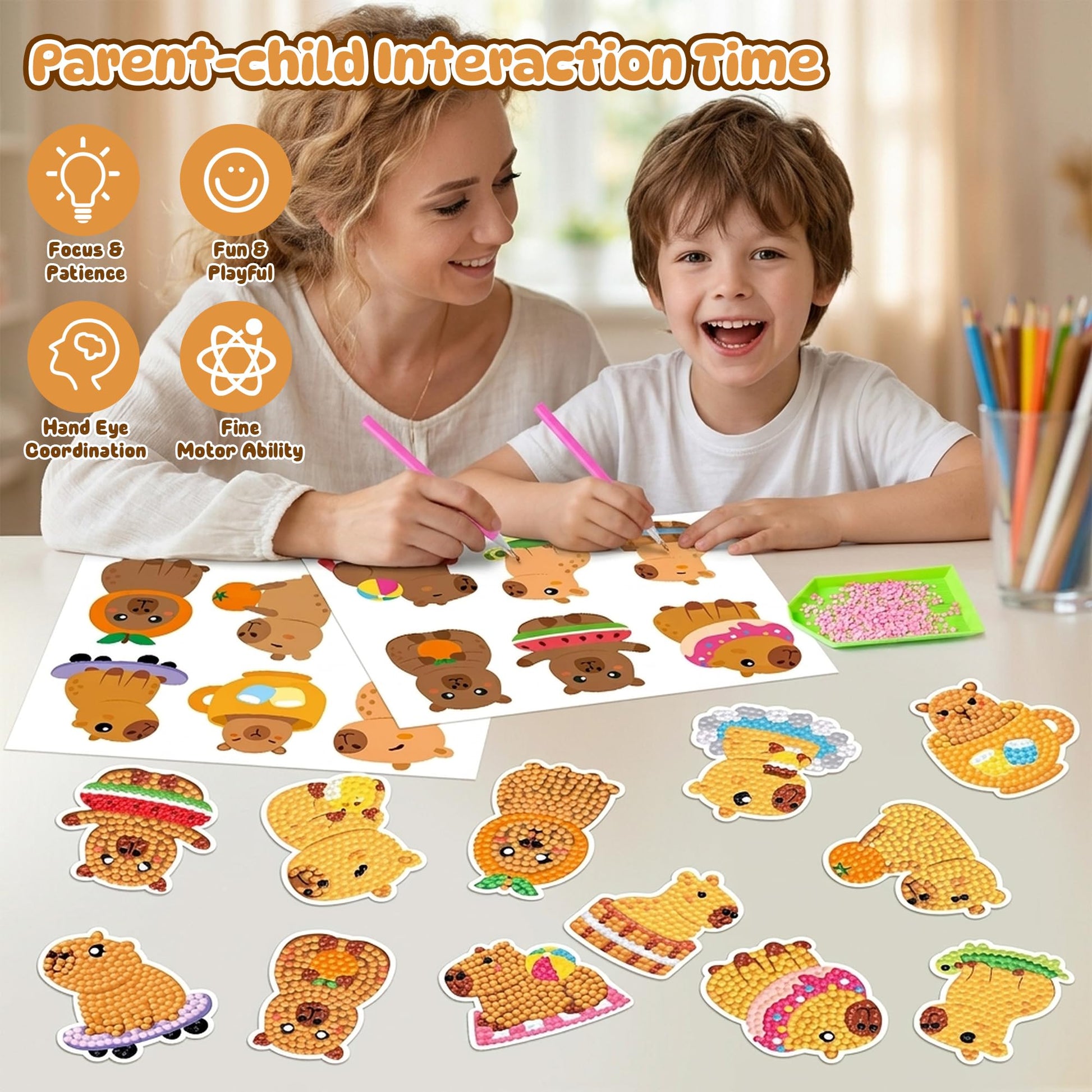 FFyhiinski CAPY Diamond Art Kits - 12Pcs CAPY 5D DIY Creative Art Craft Mosaic Sticker, Digital Diamond Parent Child Activity Kit, Beginner Craft