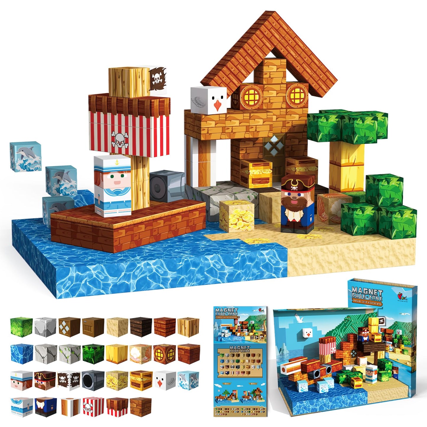 FunsBloomify Magnetic Blocks 100PCS Pirate Ship | STEM Educational Building Toys for Kids Age 3+, Creative Stacking Construction Set with 0.8in Magnet