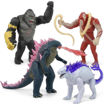 JAYKENIXO 4 Pack Giant Monster Action Figures 8 Inch - Large Creature Toys with Movable Joints, Detailed Collectible Figures for Kids Playset