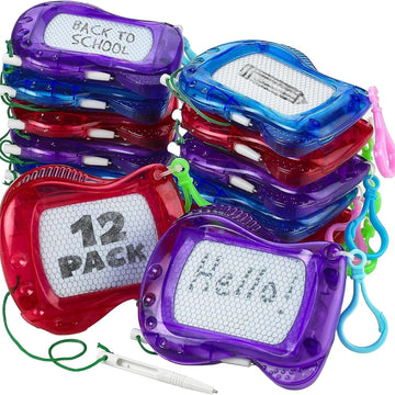 Bedwina Mini Magnetic Drawing Board for Kids - (Pack of 12) Backpack Keychain Clip Drawing Boards, Erasable Doodle Sketch Writing Pad Boys & Girls