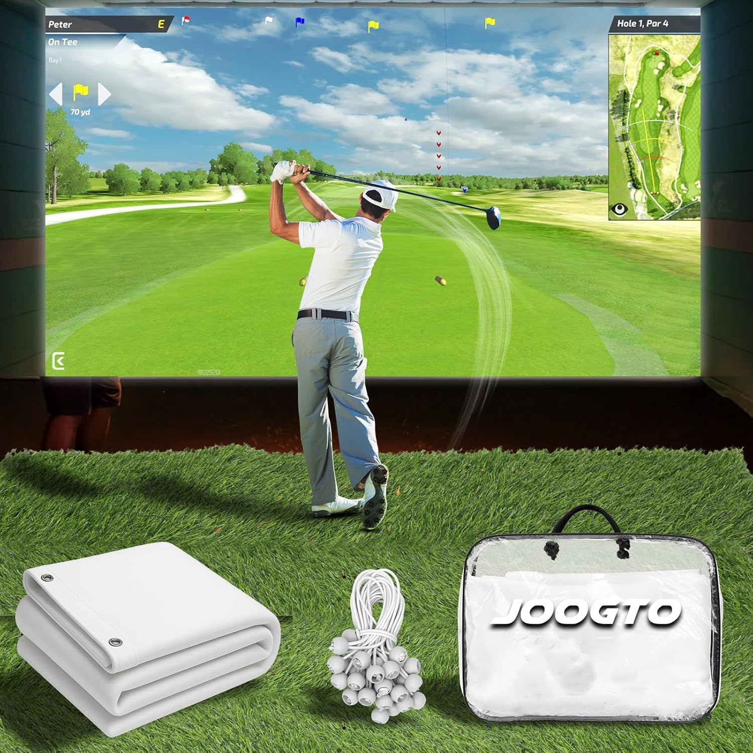 Joogto Golf Simulator Impact Screen, 4mm Thick HD Golf Impact Screen for Indoor Outdoor Practice, Reinforced Grommets for Extended Lifespan, Quiet