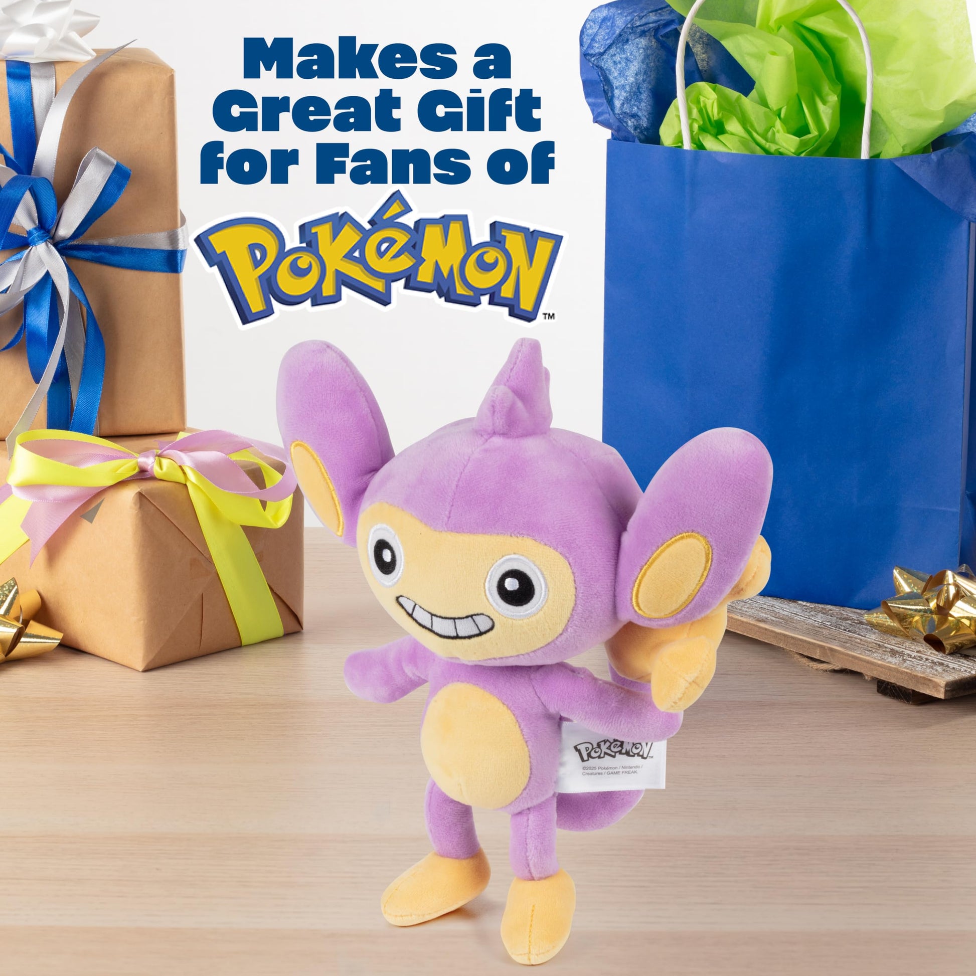 Pokémon 8" Aipom Plush - Officially Licensed - Generation 2 Figure - Authentic Monkey Soft Stuffed Animal Toy - Gift for Kids, Boys, Girls - 2+