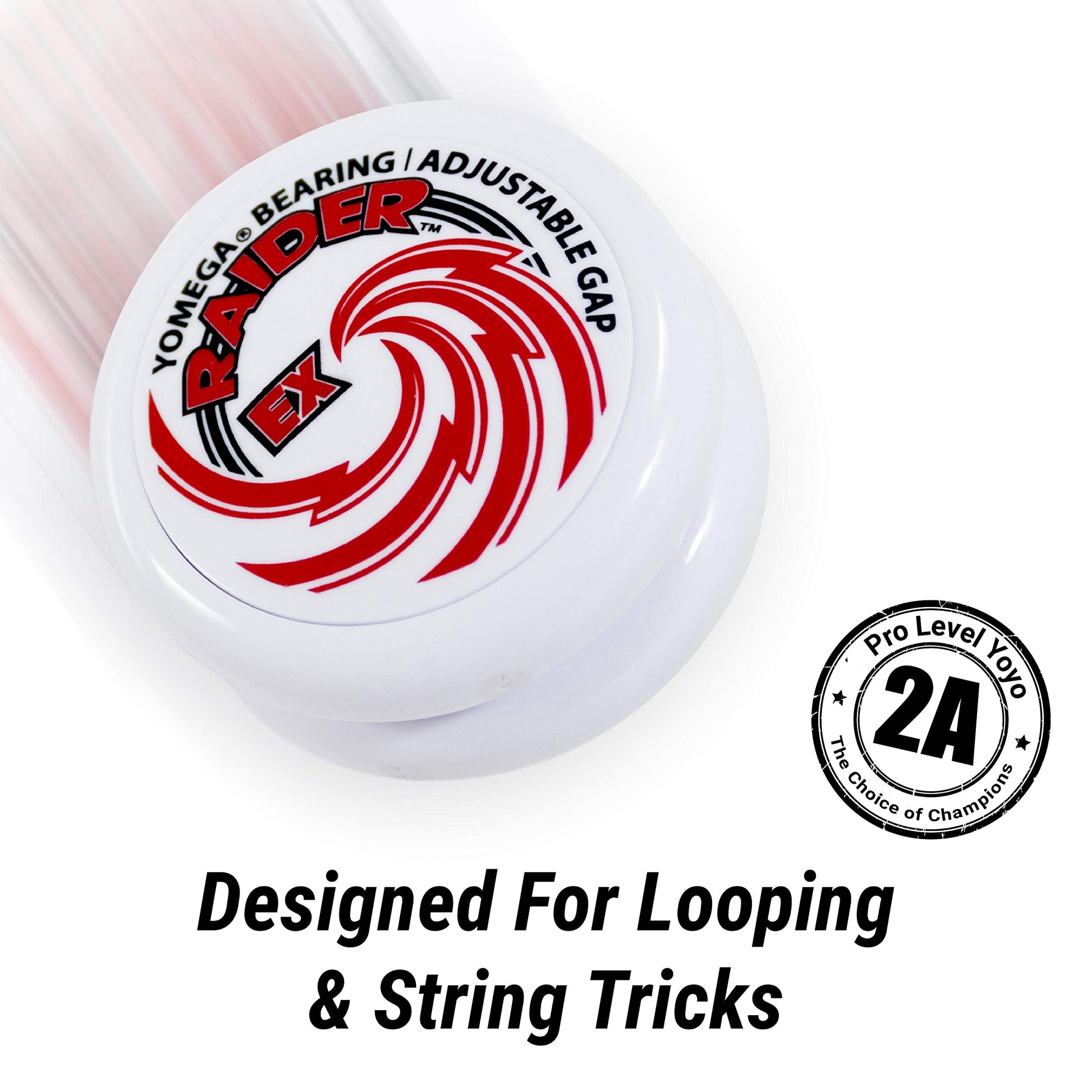 Yomega Raider Ex - Professional Responsive Ball Bearing yoyo, Great for Advanced String Tricks and Looping Play + 5 spacers + Extra 2 Strings (White)