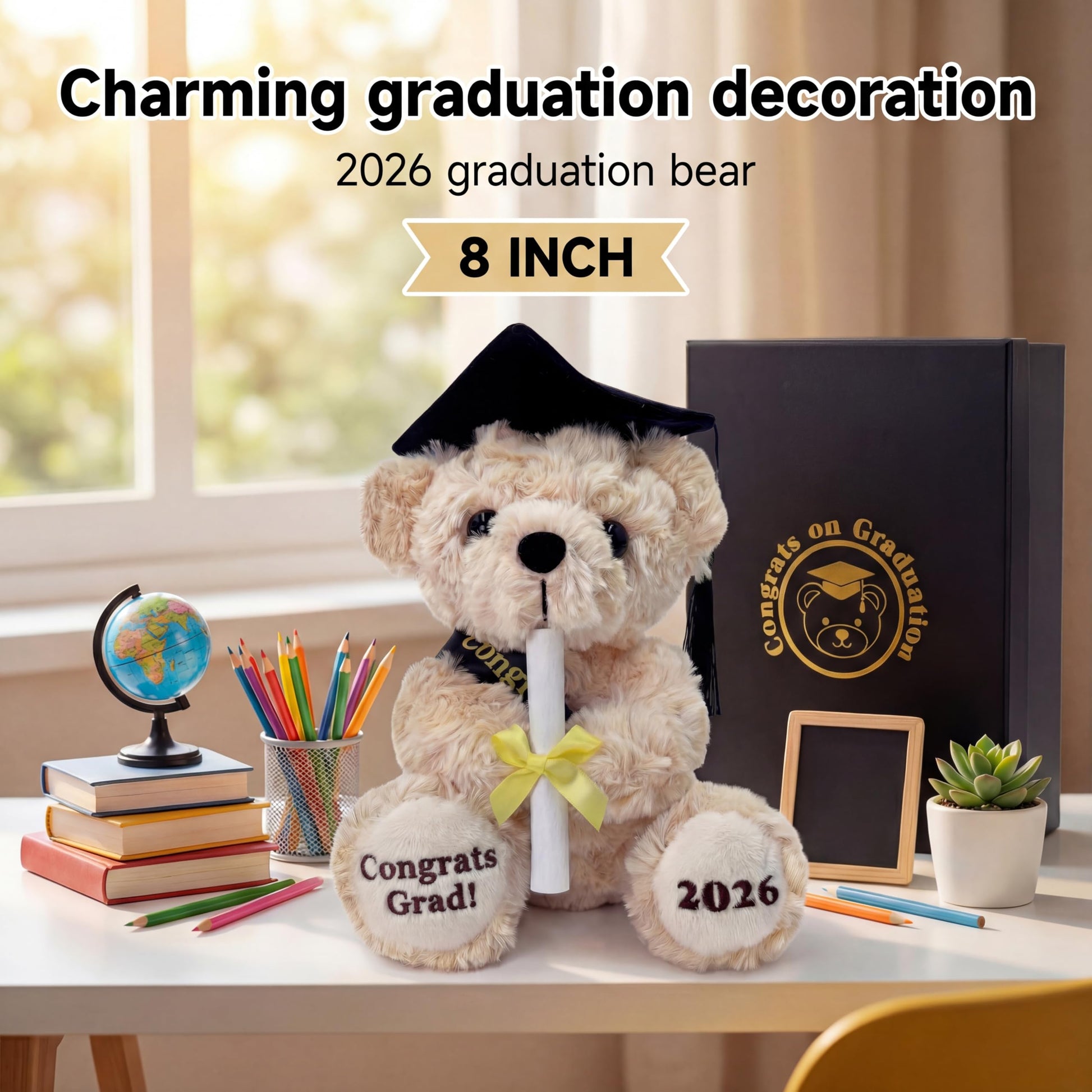 Hellmei Kindergarten Graduation Gifts 2026, Cute Graduation Plush Bear in Gift Box for Kids, 8" Washable Stuffed Animal Graduation Cap and Gown