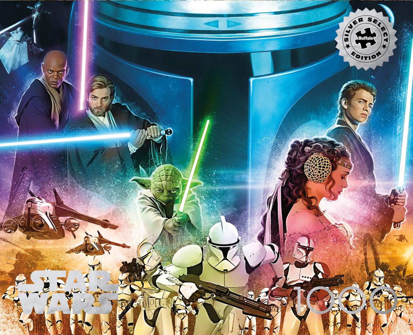 Buffalo Games Star Wars™ Silver Select Attack of the Clones 1000 Piece Jigsaw Puzzle - 26.75 x 19.75 in - Full Color Poster - High Resolution Artwork