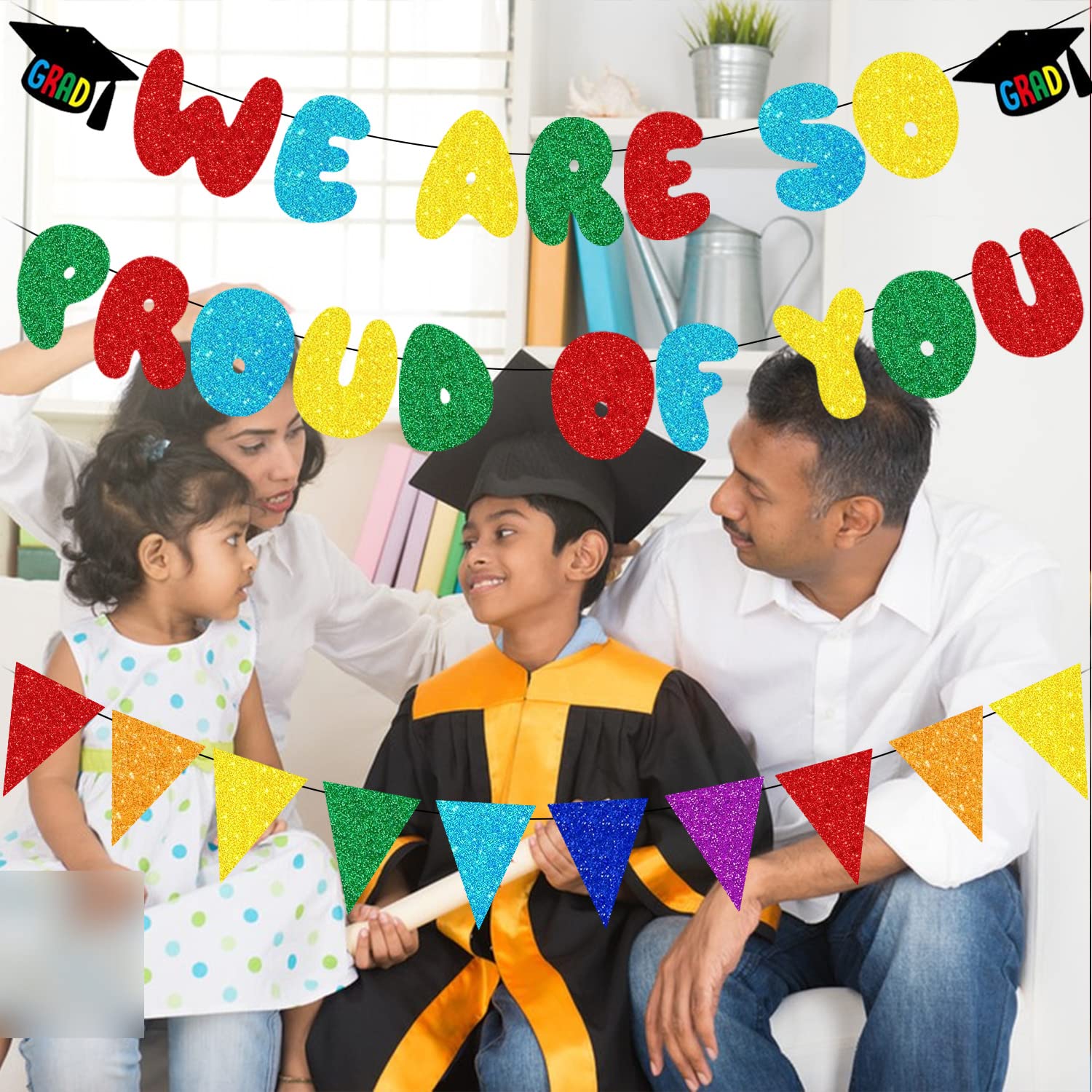 We Are So Proud Of You Banner Kindergarten Grad Banner 2026 Graduation Decorations Glitter Preschool Grad Banner 2026 Kindergarten Congrats Grad Party
