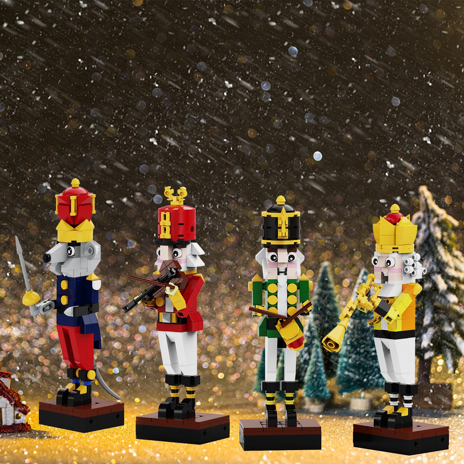 Christmas Nutcracker Building Kit - Xmas King and Soldier Set, a 4-in-1 for Teenagers as Puzzle Toys, Compatible with Lego for Desktop Ornament Model