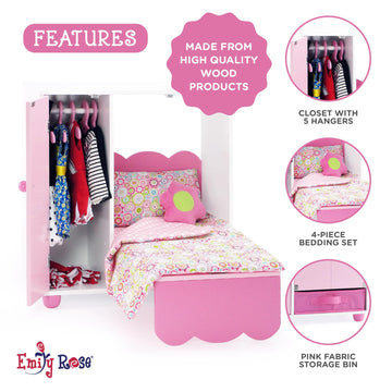 Emily Rose 18" Doll Furniture Murphy Bed & Closet Set w/Hangers & Storage
