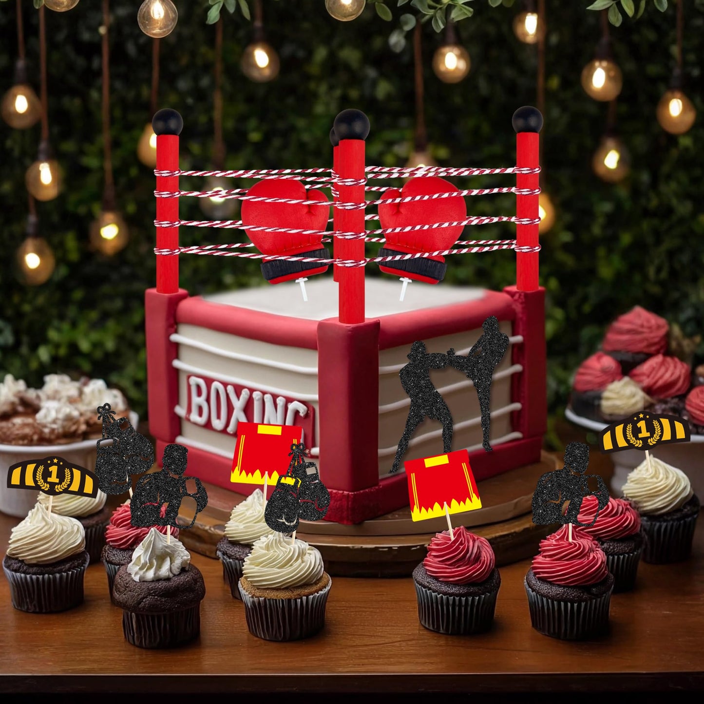 16PCS Boxing Cake Topper for Men Boxing Theme Party Decorations Wrestling Cake Topper Set