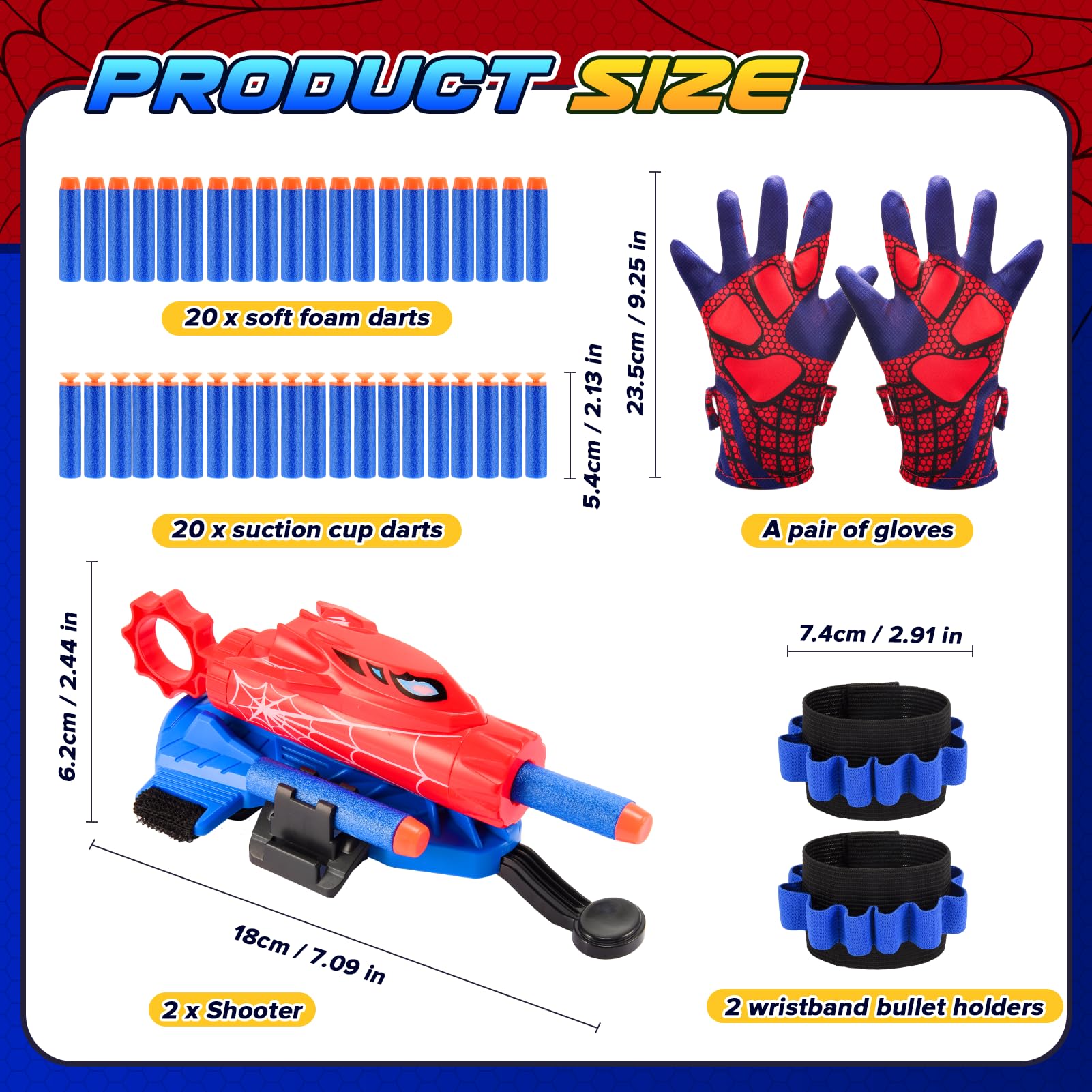 Excitobo 2 Sets Superhero Web Shooters for Kids Age 8-12, Adjustable Wrist Launcher Slinging Toy Set with 40 Darts,Ideal Birthday for Boys & Girls