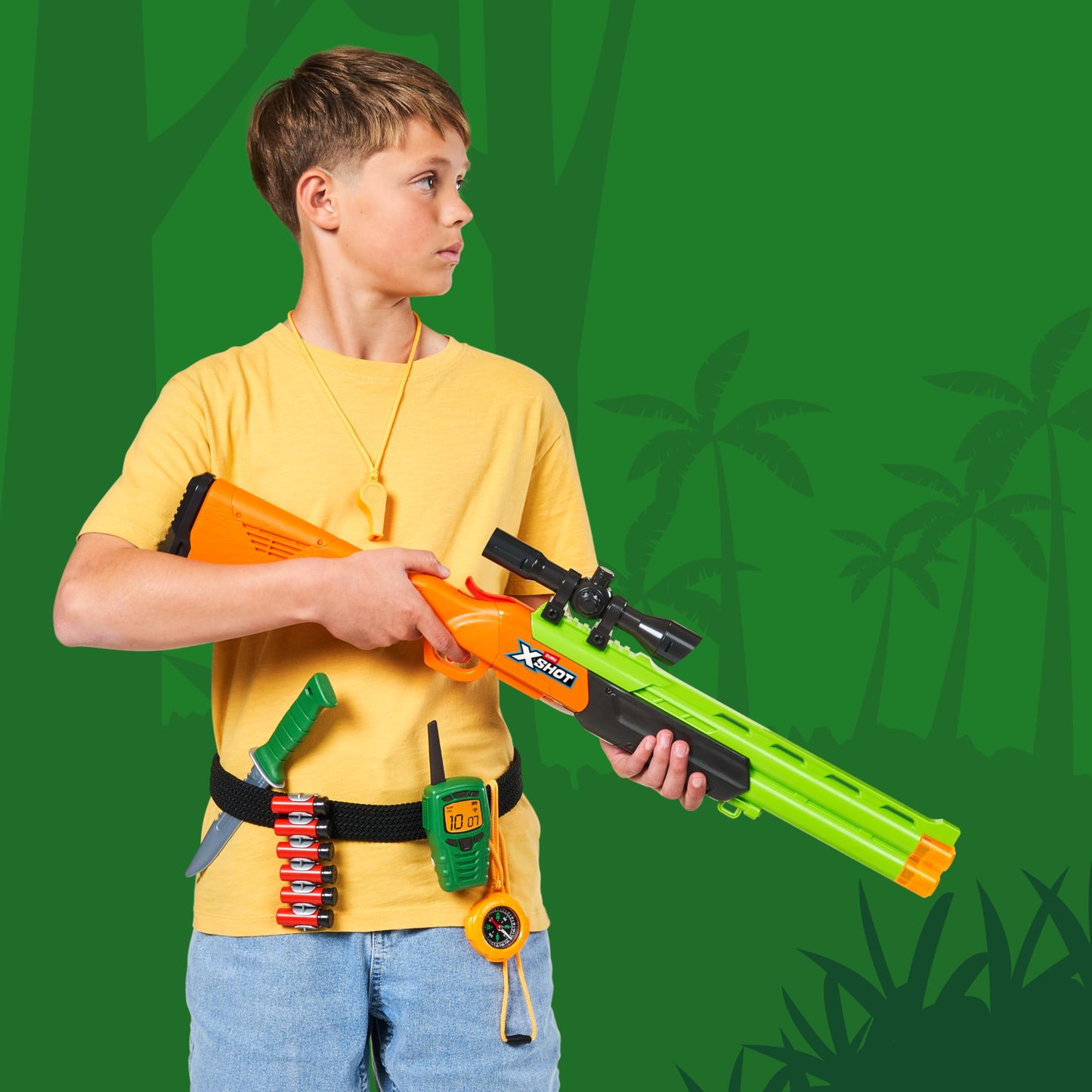 XSHOT Role Play Big Hunter by ZURU - Outdoor Explorer Role Play Kit with Non-Firing Blaster, 6 Ejecting Rounds, Knife, Walkie Talkie, Compass
