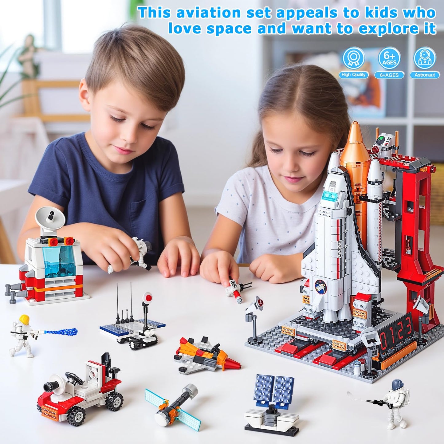 Space Exploration Shuttle Toys for 6 7 8 9 10 11 12 Year Old Kids, Girls, Boys, 12-in-1 STEM Projects Rocket Building Toy Kit with 3 Astronauts