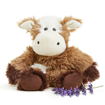 warmies Junior Microwavable & Weighted Stuffed Animals, Cow - Heated Stuffed Animal Plushie for Warmth & Comfort - Cute Soft Plush Toys for Adults