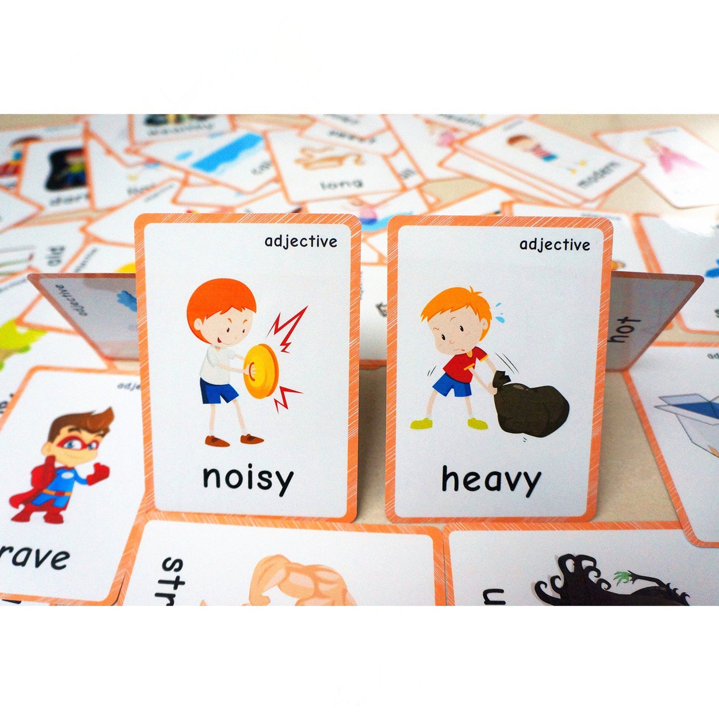 SANTSUN 46 Antonyms Preschool Picture Adjective flashcards Teaching aid Card-The Flash Hole-Punched So You Can Sort and Organize The Cards Easily
