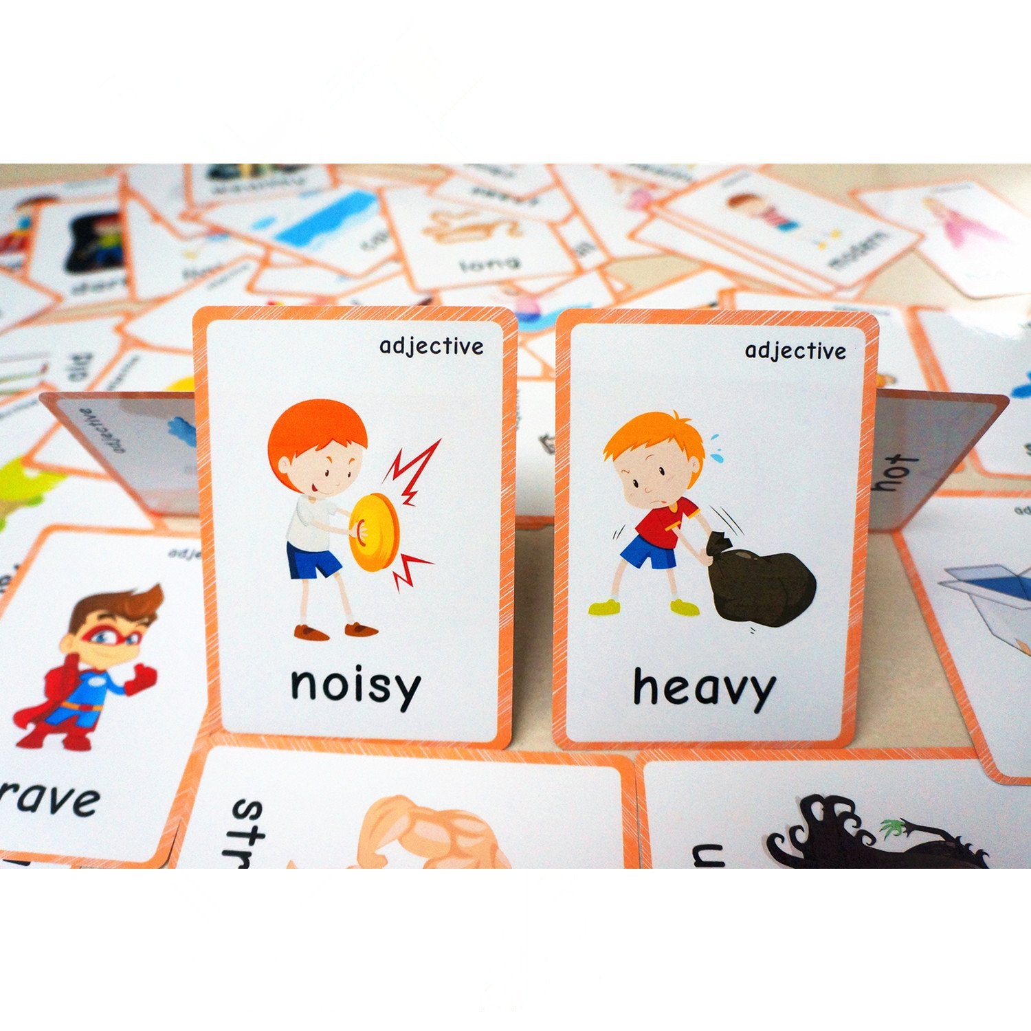 SANTSUN 46 Antonyms Preschool Picture Adjective flashcards Teaching aid Card-The Flash Hole-Punched So You Can Sort and Organize The Cards Easily
