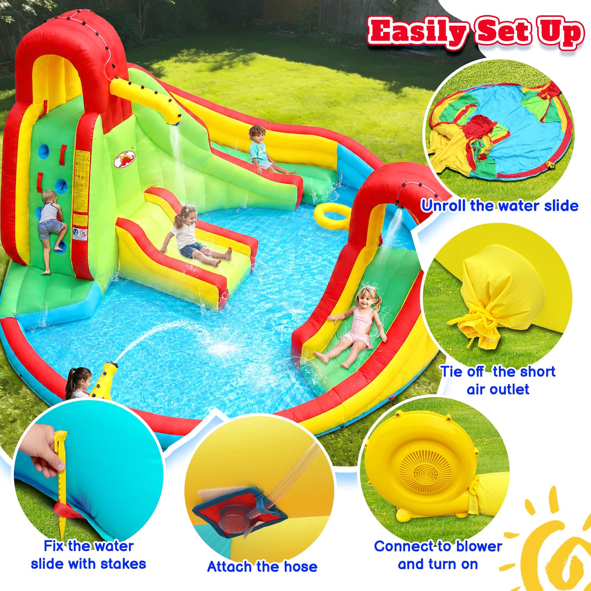 WELLFUNTIME Kids Inflatable Water Slide Park with Blower