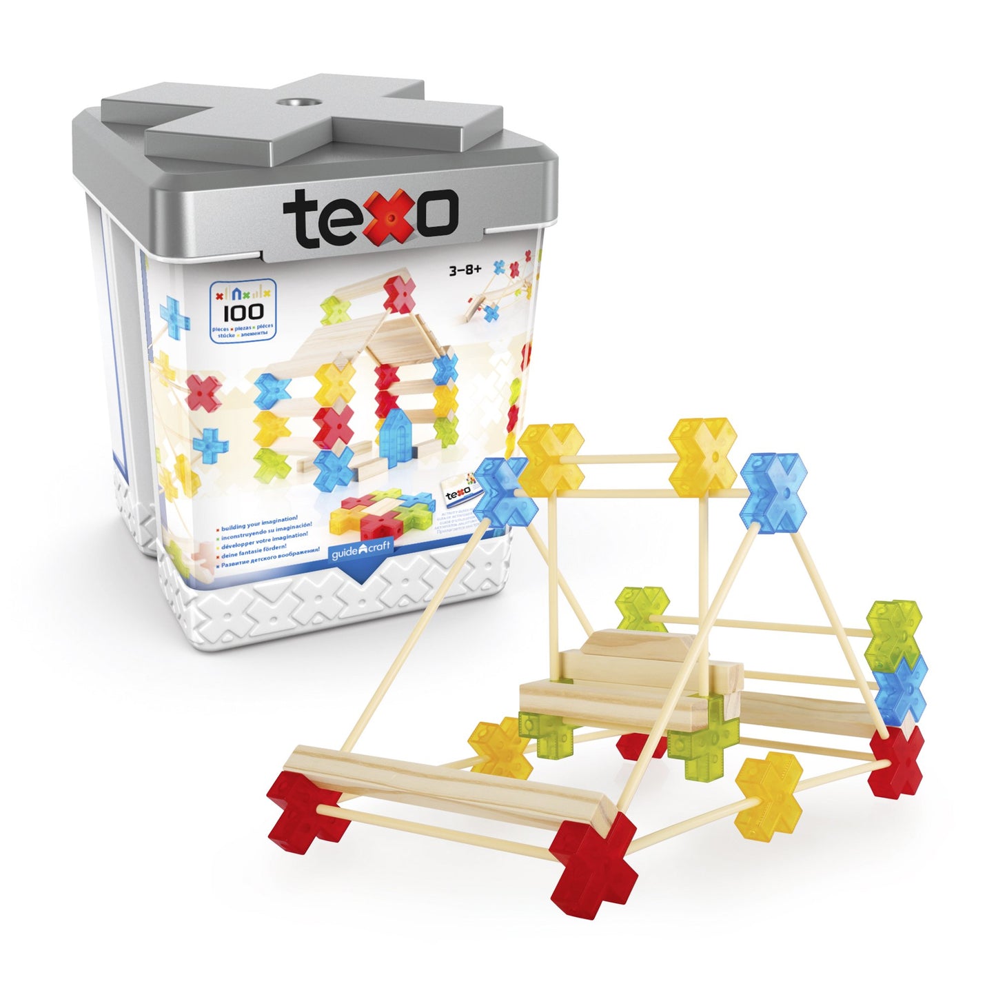 Guidecraft Texo 100 Piece Set - 3D Geometric Designs Educational Interlocking Shapes- Architectural Building-Bricks STEM Toys for Kids