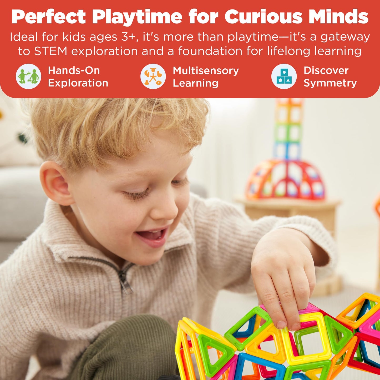 MAGFORMERS My First 54 Pieces, Rainbow Colors, Educational Magnetic Geometric Shapes Tiles Building STEM Toy Set Ages 3+